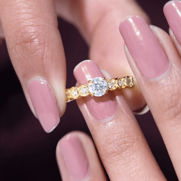 Round Brilliant Cut Lab Diamond Promise Ring with Side Stones Lab - ( EF-VS ) - Rosec Jewels