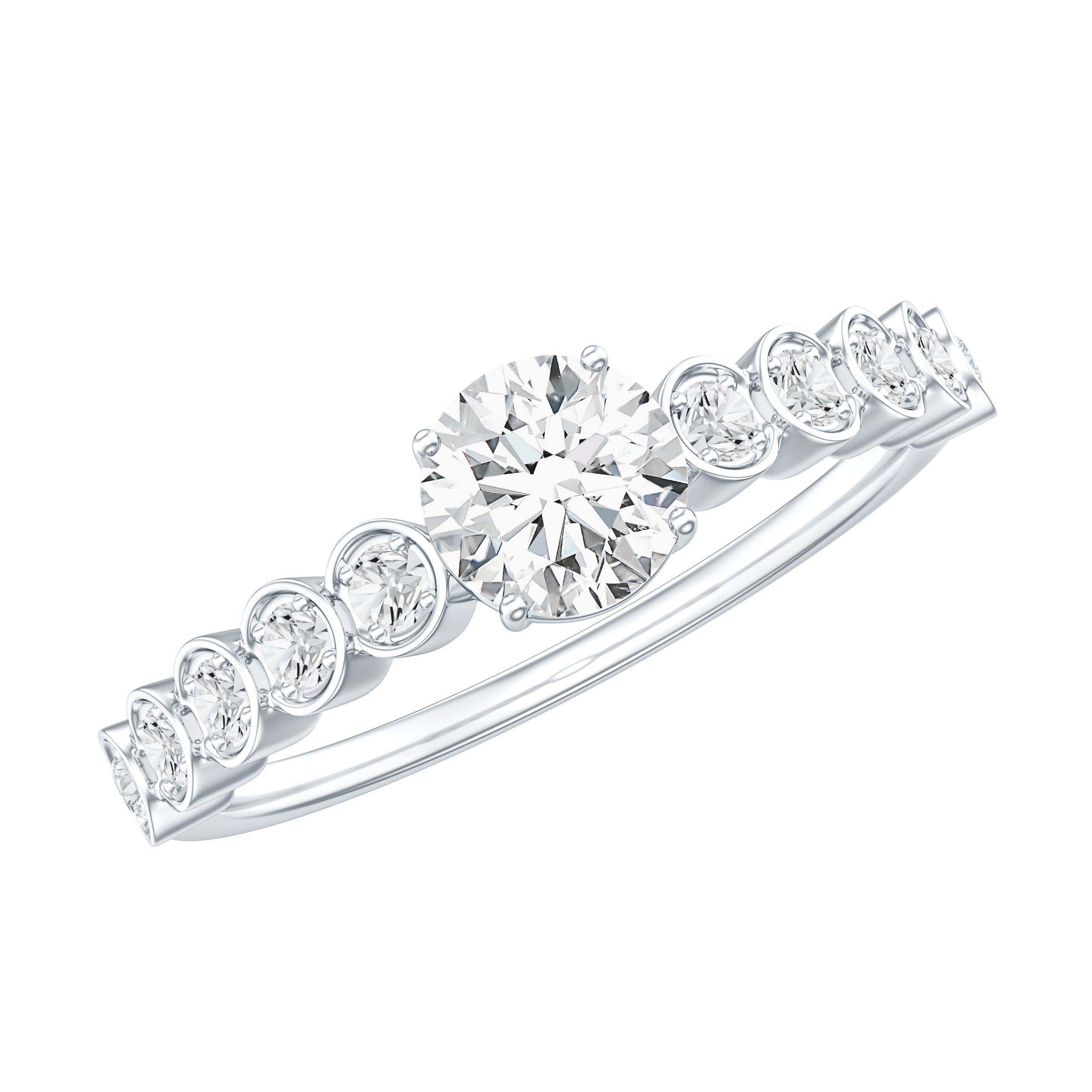 Round Brilliant Cut Lab Diamond Promise Ring with Side Stones Lab - ( EF-VS ) - Rosec Jewels