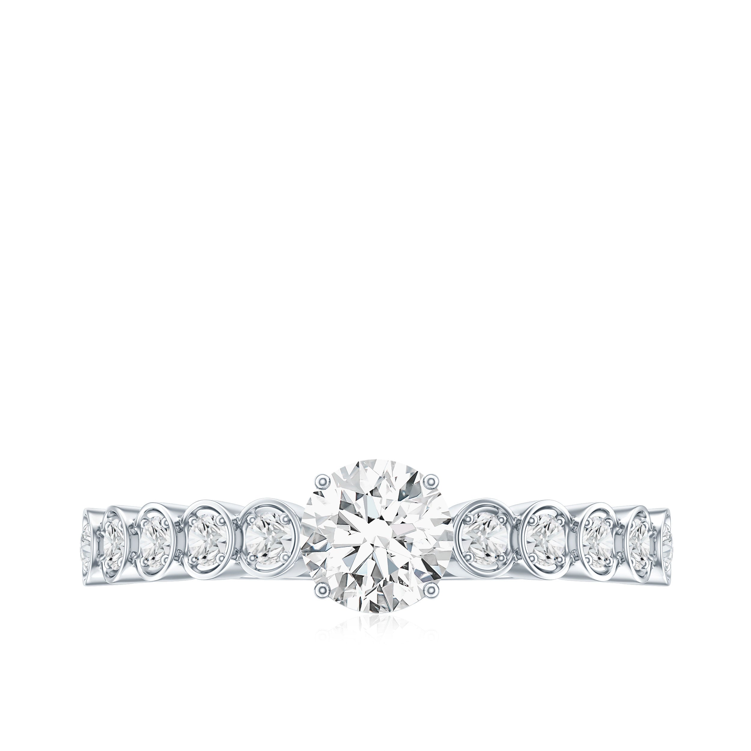 Round Brilliant Cut Lab Diamond Promise Ring with Side Stones Lab - ( EF-VS ) - Rosec Jewels