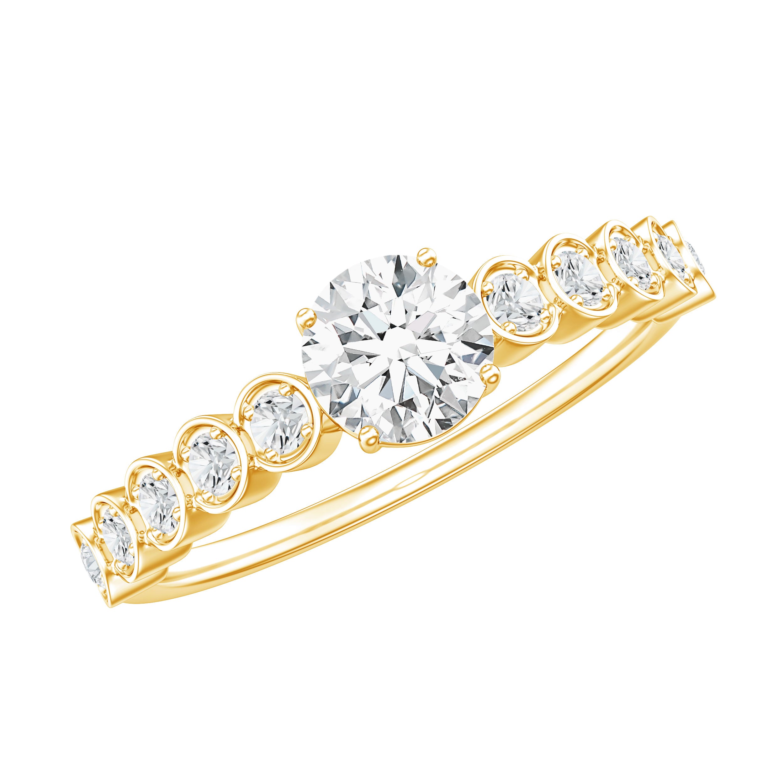 Round Brilliant Cut Lab Diamond Promise Ring with Side Stones Lab - ( EF-VS ) - Rosec Jewels