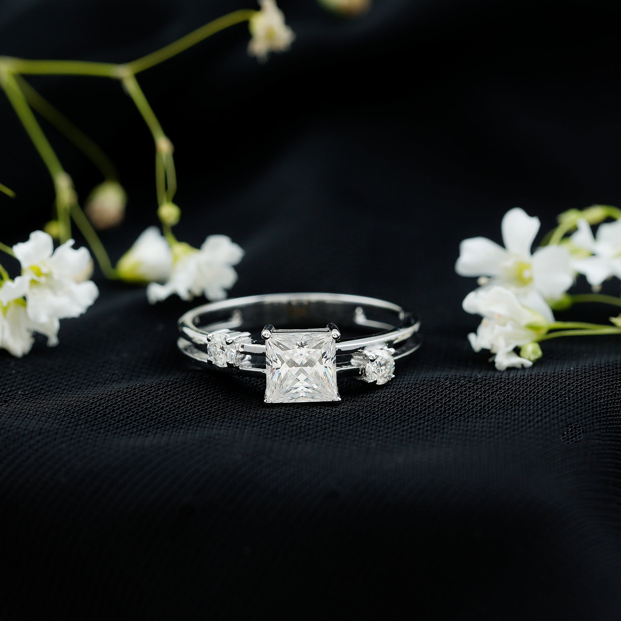 Princess Cut Lab Grown Diamond Double Band Ring Lab - ( EF-VS ) - Rosec Jewels