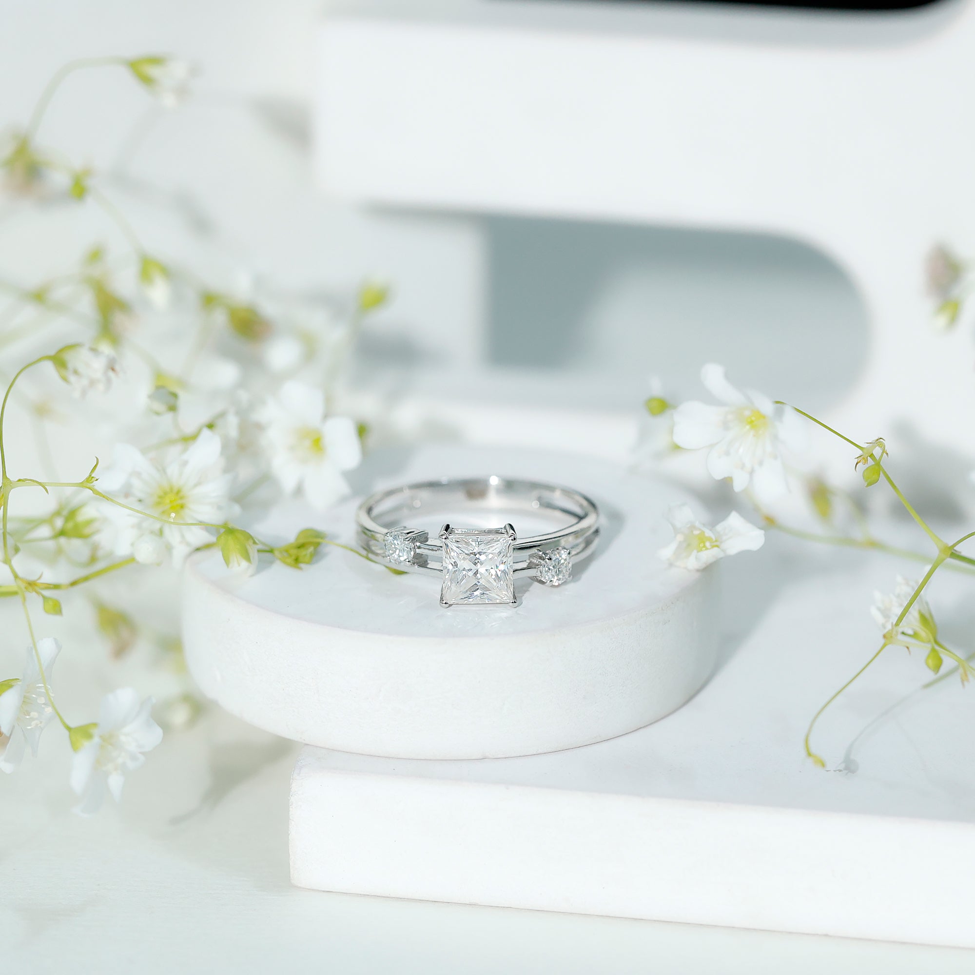 Princess Cut Lab Grown Diamond Double Band Ring Lab - ( EF-VS ) - Rosec Jewels