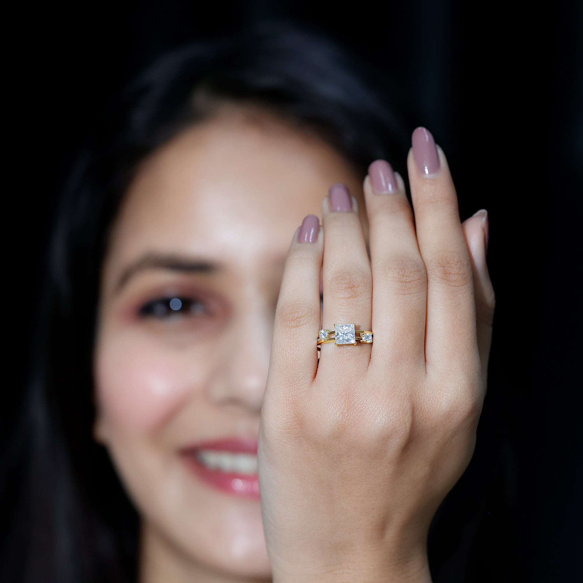 Princess Cut Lab Grown Diamond Double Band Ring Lab - ( EF-VS ) - Rosec Jewels