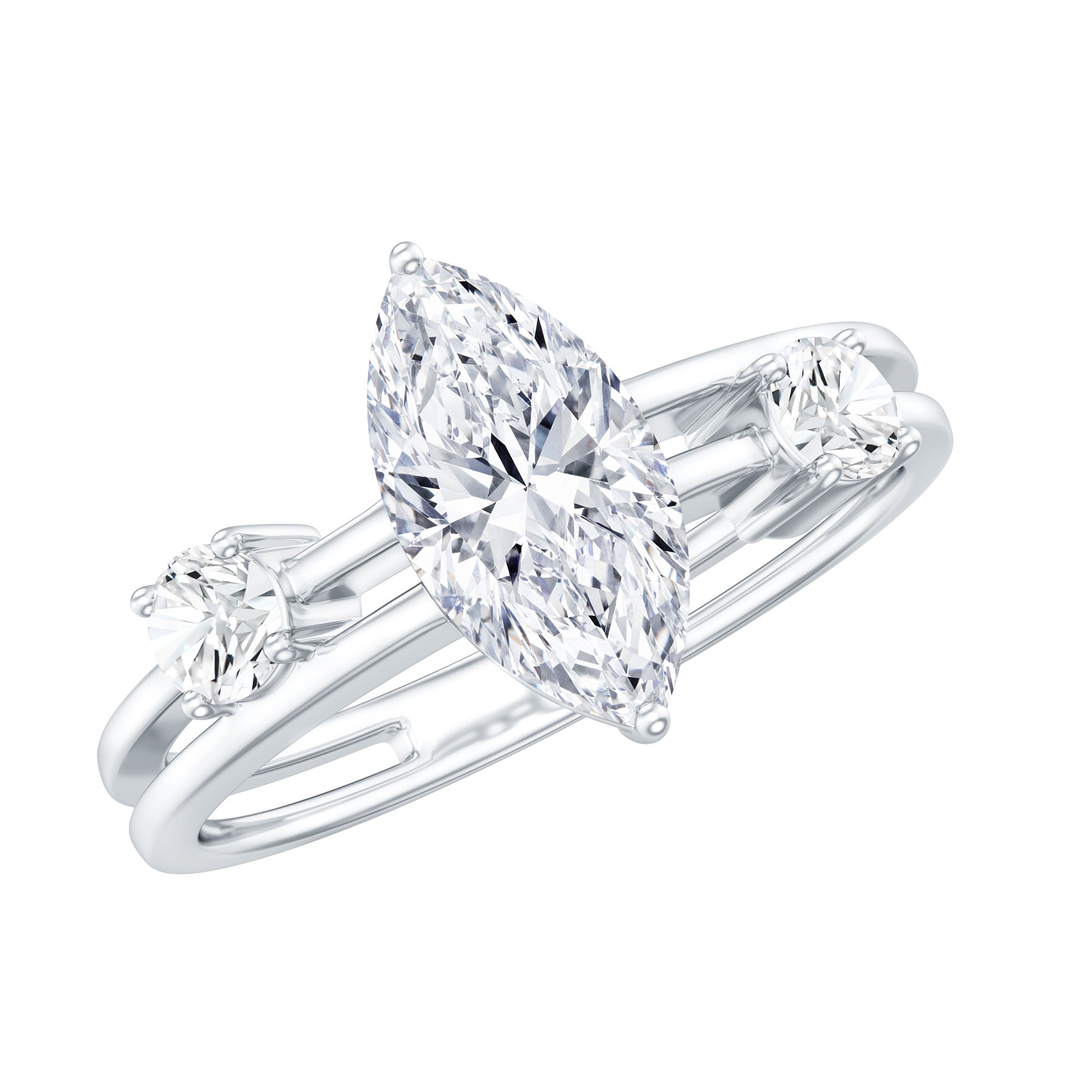 Marquise Cut Lab Grown Diamond Double Band Ring for Women Lab - ( EF-VS ) - Rosec Jewels