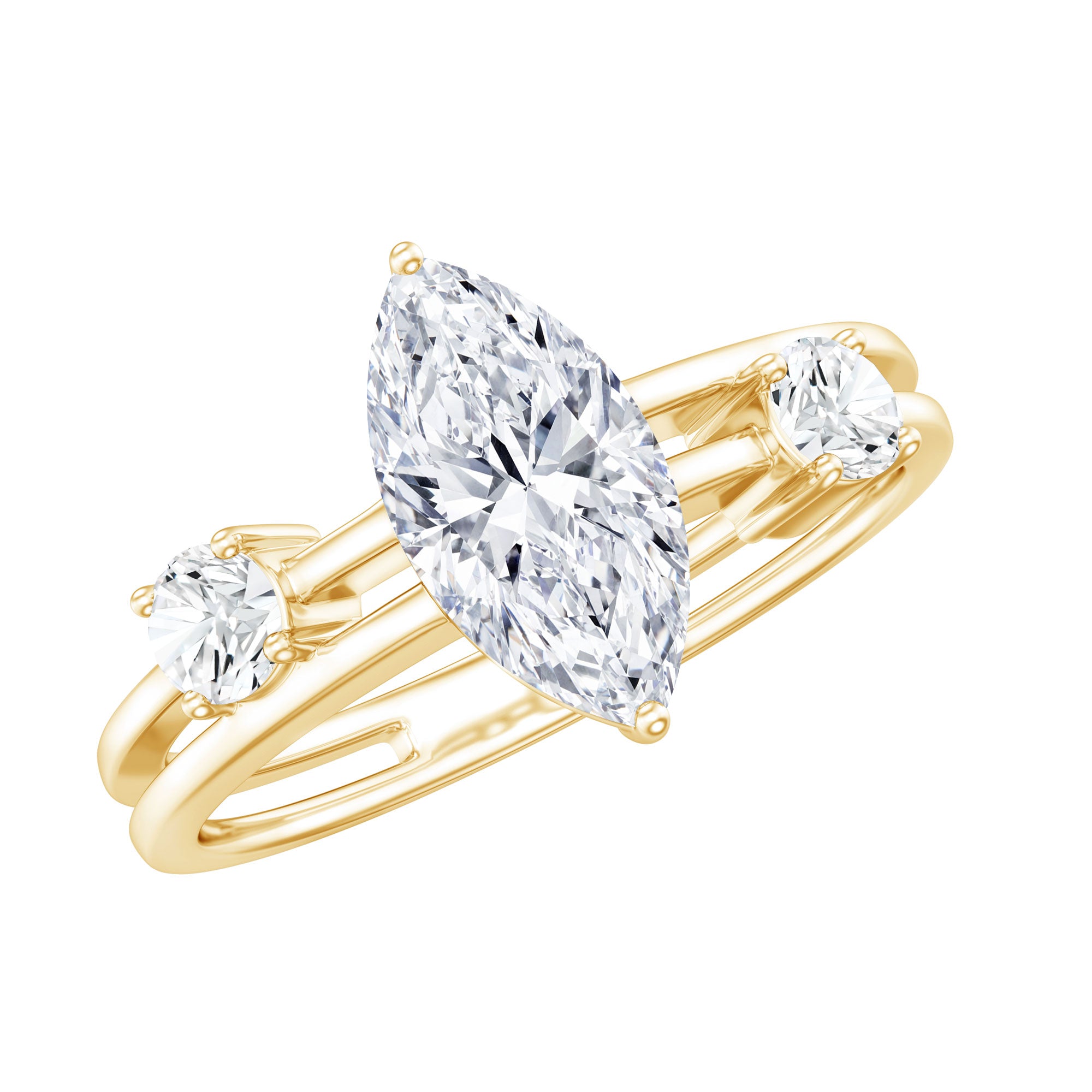 Marquise Cut Lab Grown Diamond Double Band Ring for Women Lab - ( EF-VS ) - Rosec Jewels