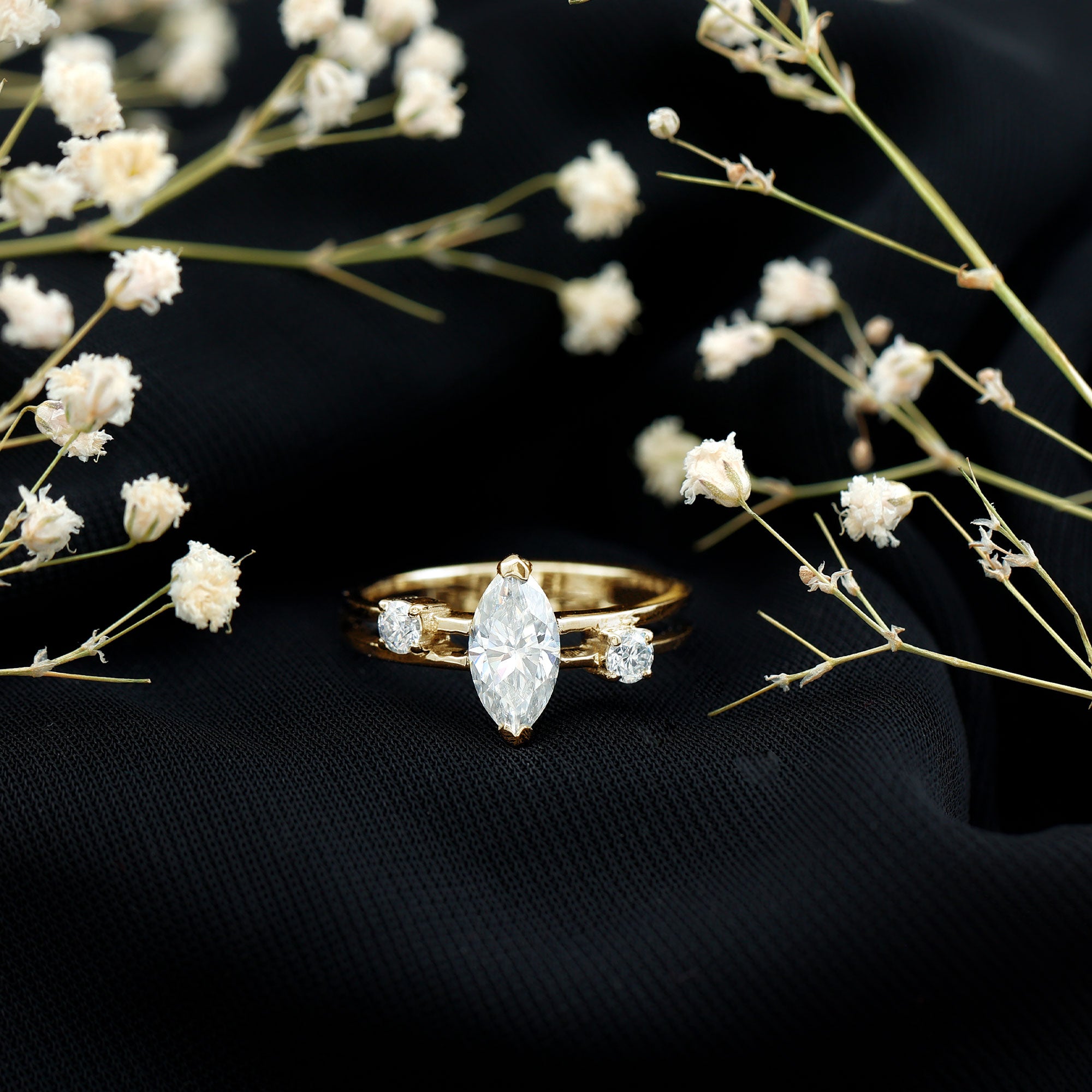 Marquise Cut Lab Grown Diamond Double Band Ring for Women Lab - ( EF-VS ) - Rosec Jewels