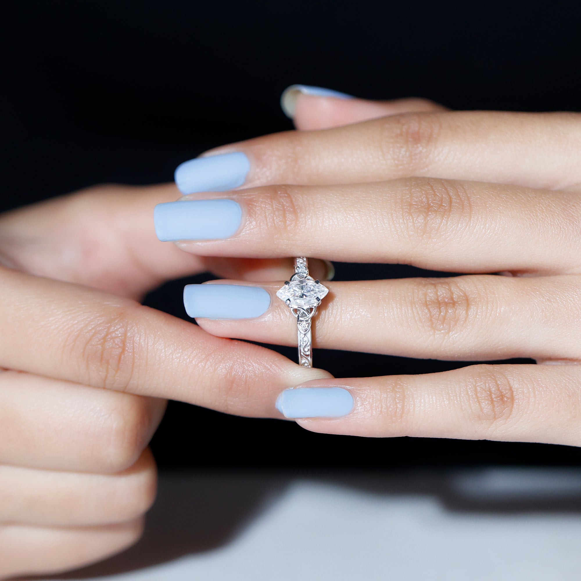 Rosec Jewels-Lab Grown Diamond Marquise Engagement Ring with Celtic Knot Detail