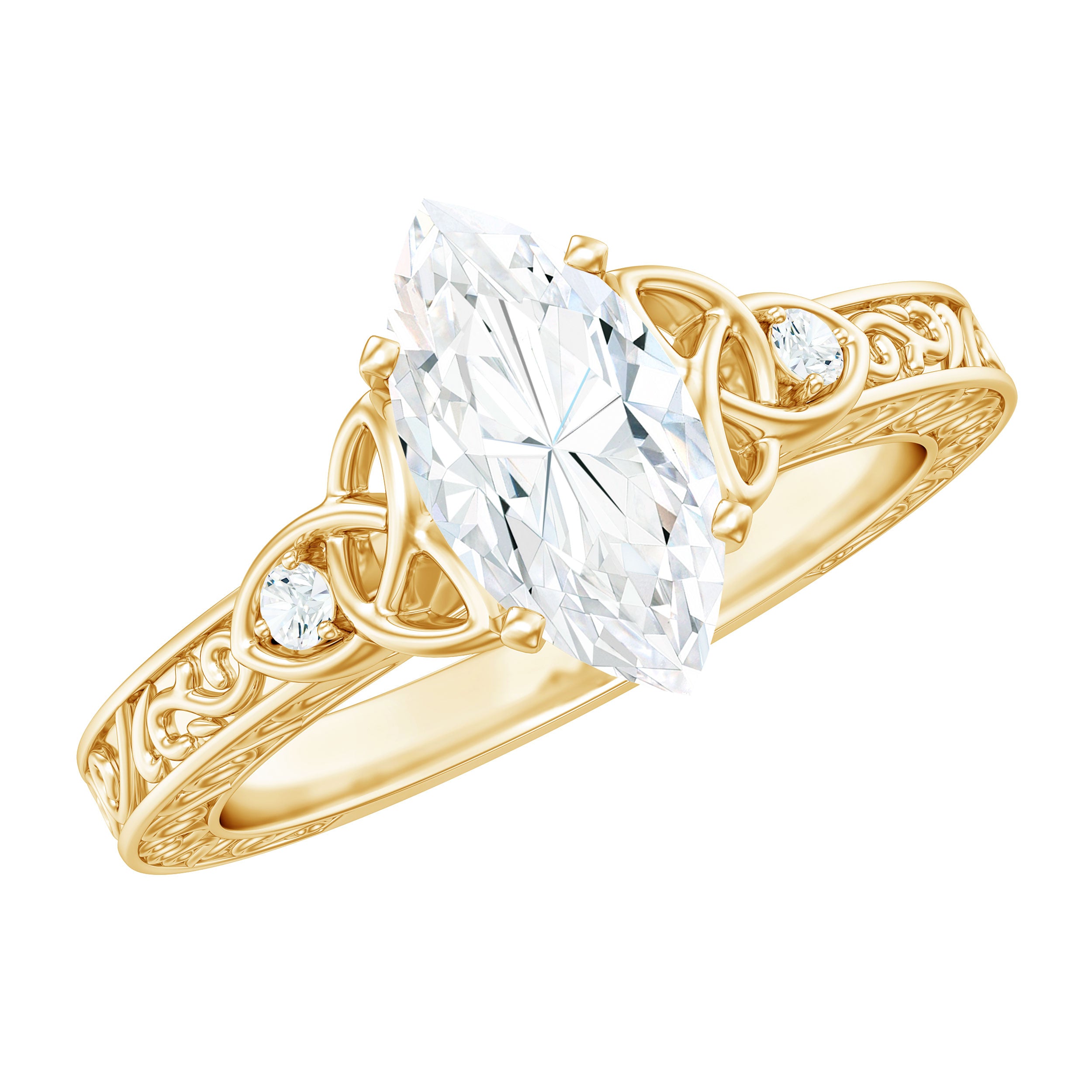 Rosec Jewels-Lab Grown Diamond Marquise Engagement Ring with Celtic Knot Detail