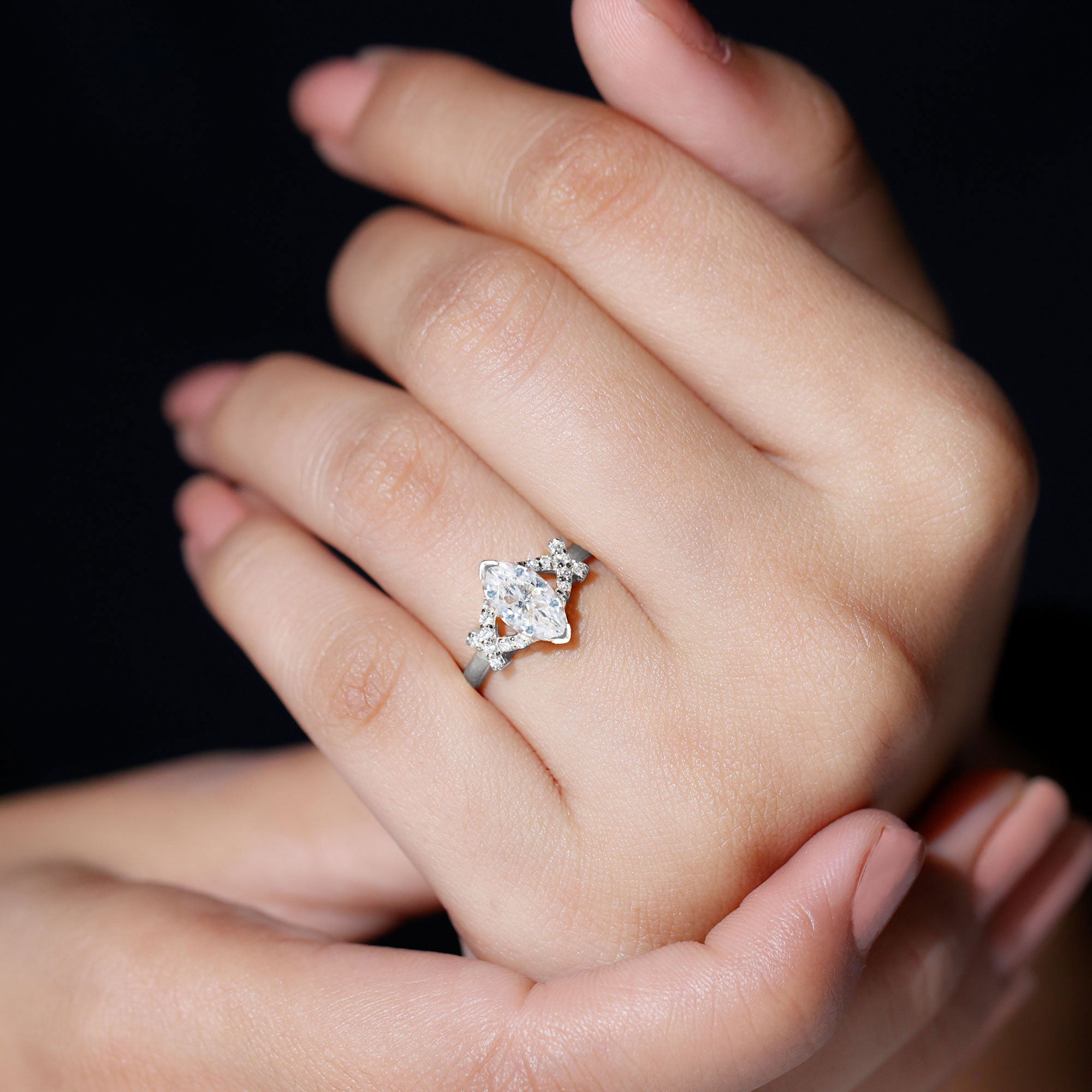Lab Grown Diamond 5X10 MM Marquise Engagement Ring Lab - ( EF-VS ) - Rosec Jewels
