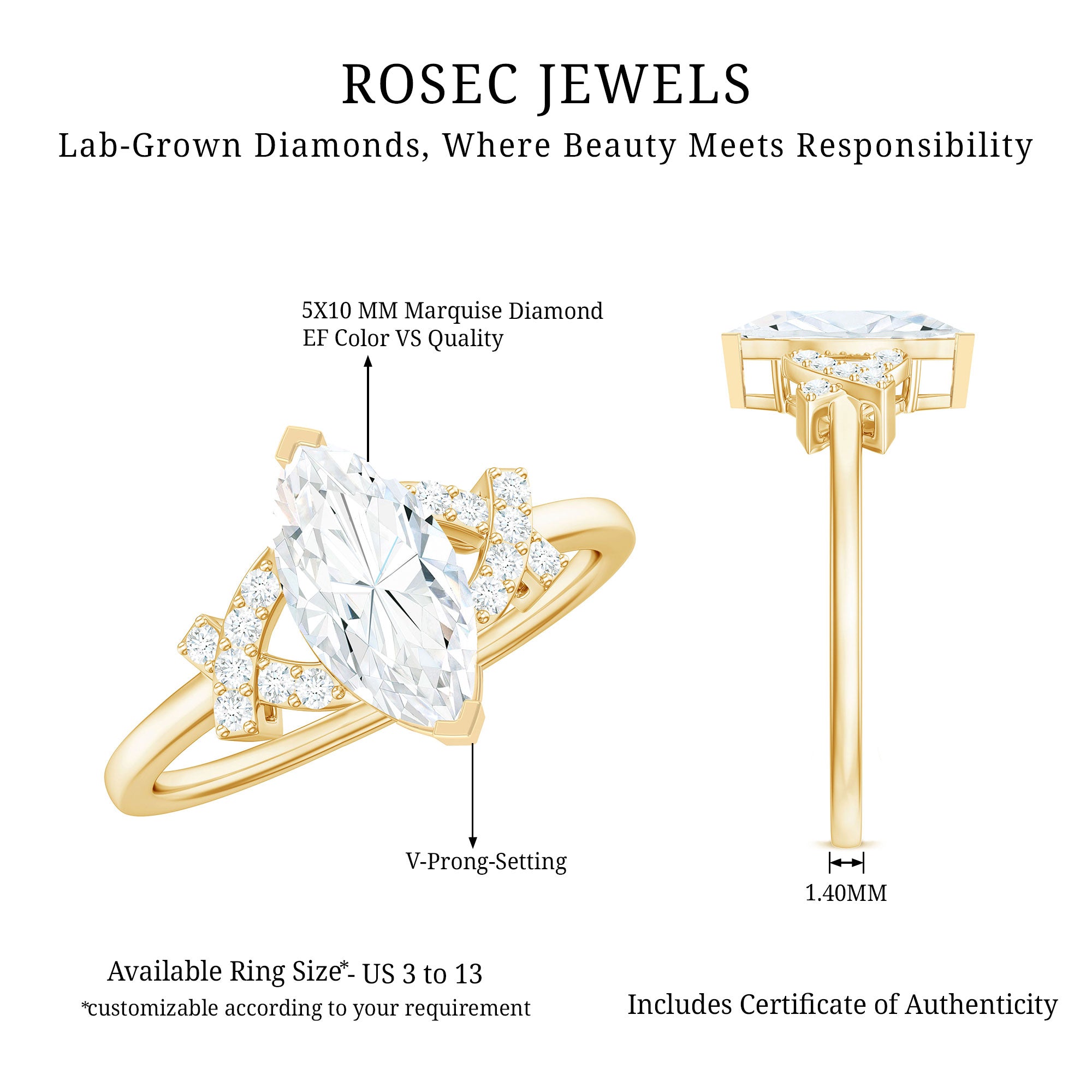 Rosec Jewels-Lab Grown Diamond 5X10 MM Marquise Engagement Ring