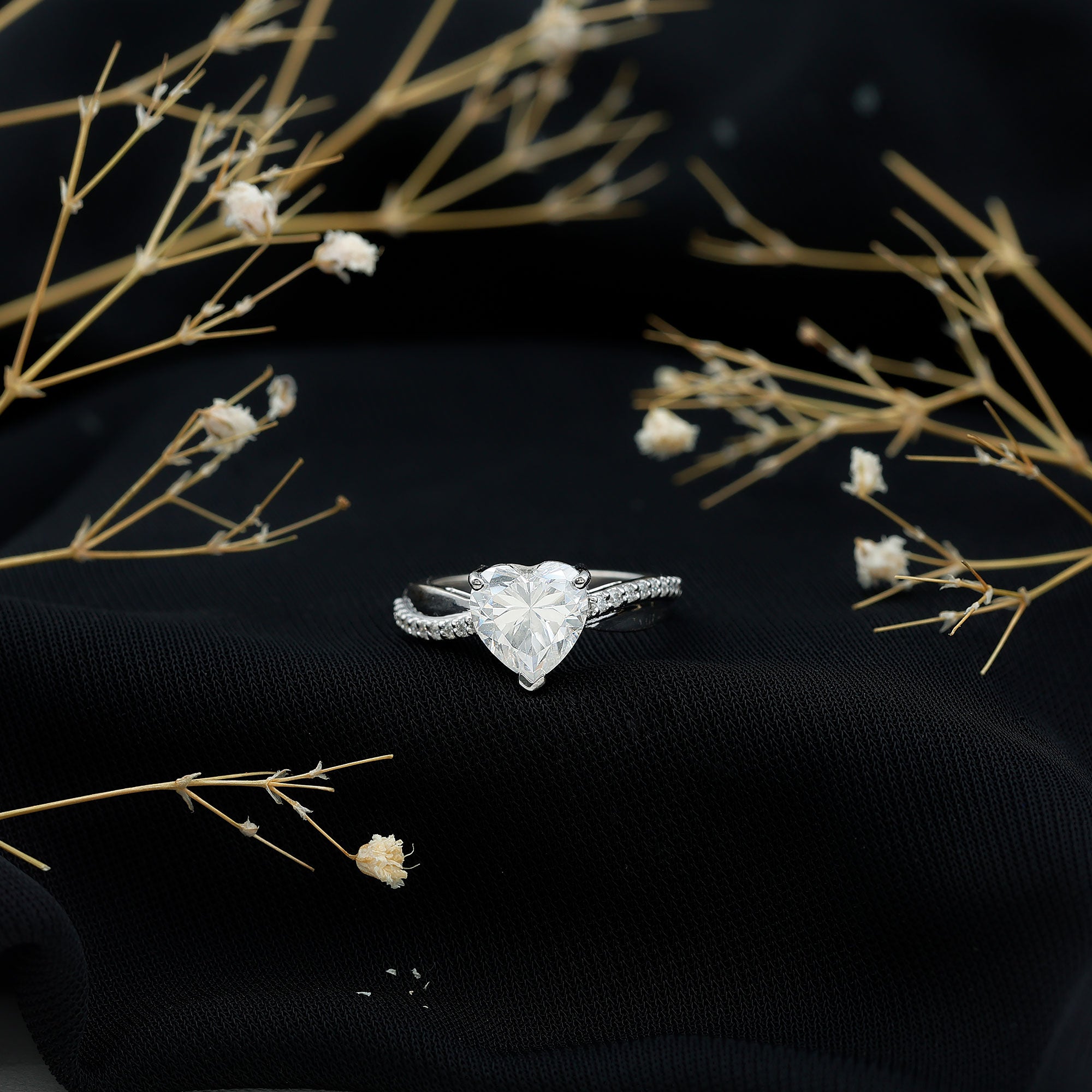 Lab Grown Diamond Heart Engagement Ring With Bypass Details Lab - ( EF-VS ) - Rosec Jewels