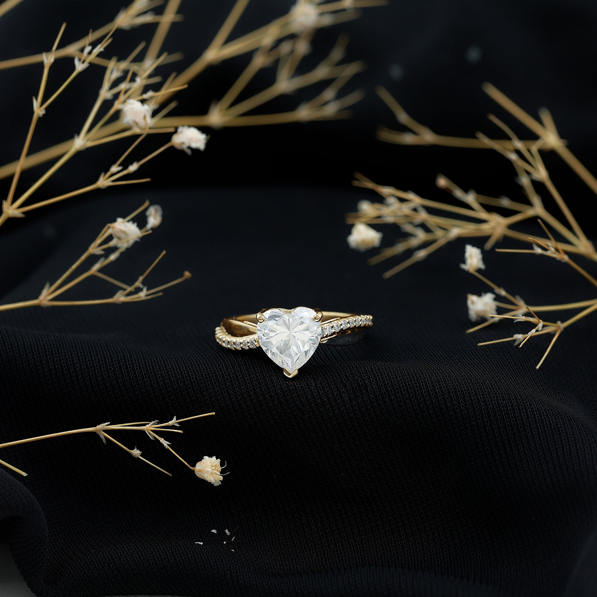 Lab Grown Diamond Heart Engagement Ring With Bypass Details Lab - ( EF-VS ) - Rosec Jewels