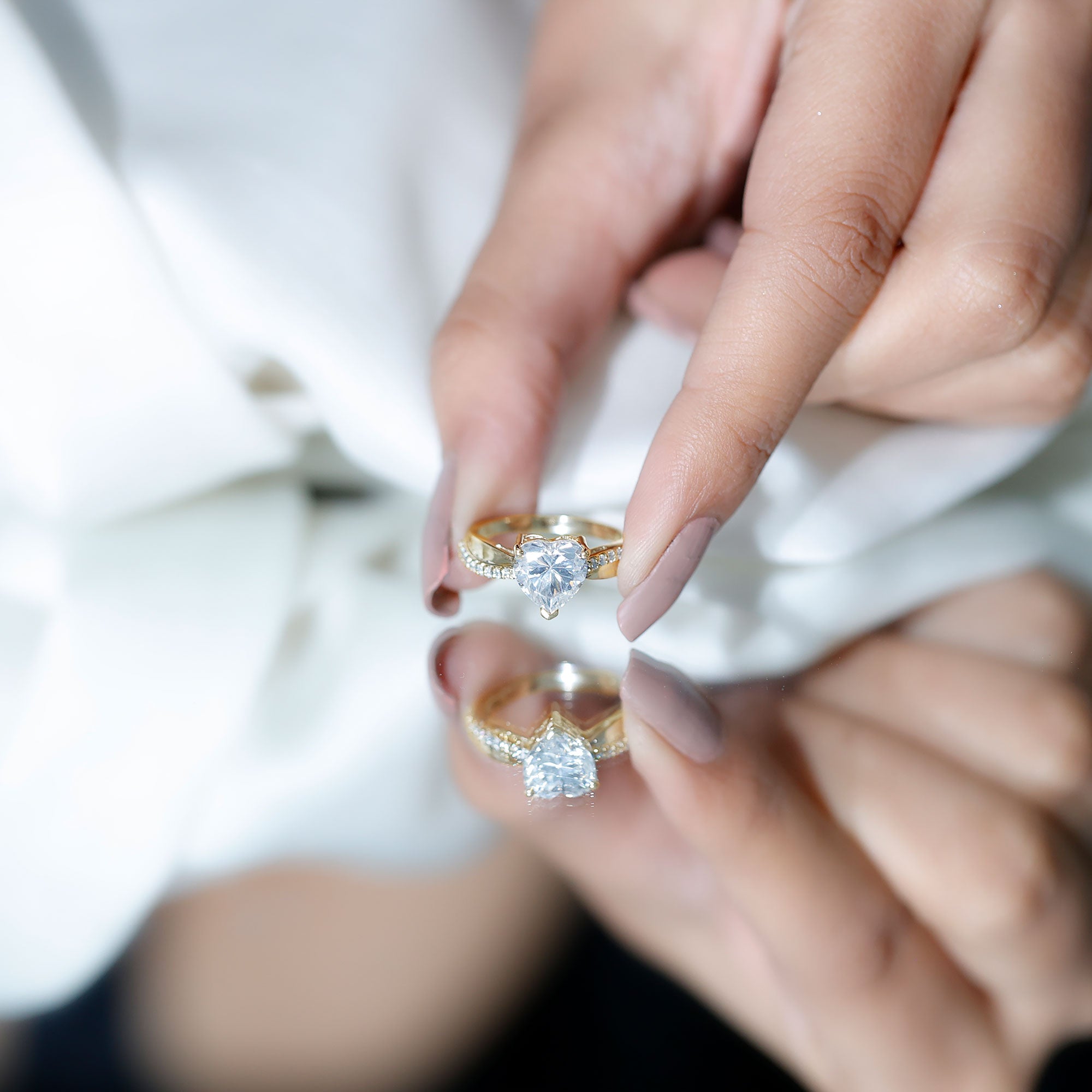Lab Grown Diamond Heart Engagement Ring With Bypass Details Lab - ( EF-VS ) - Rosec Jewels