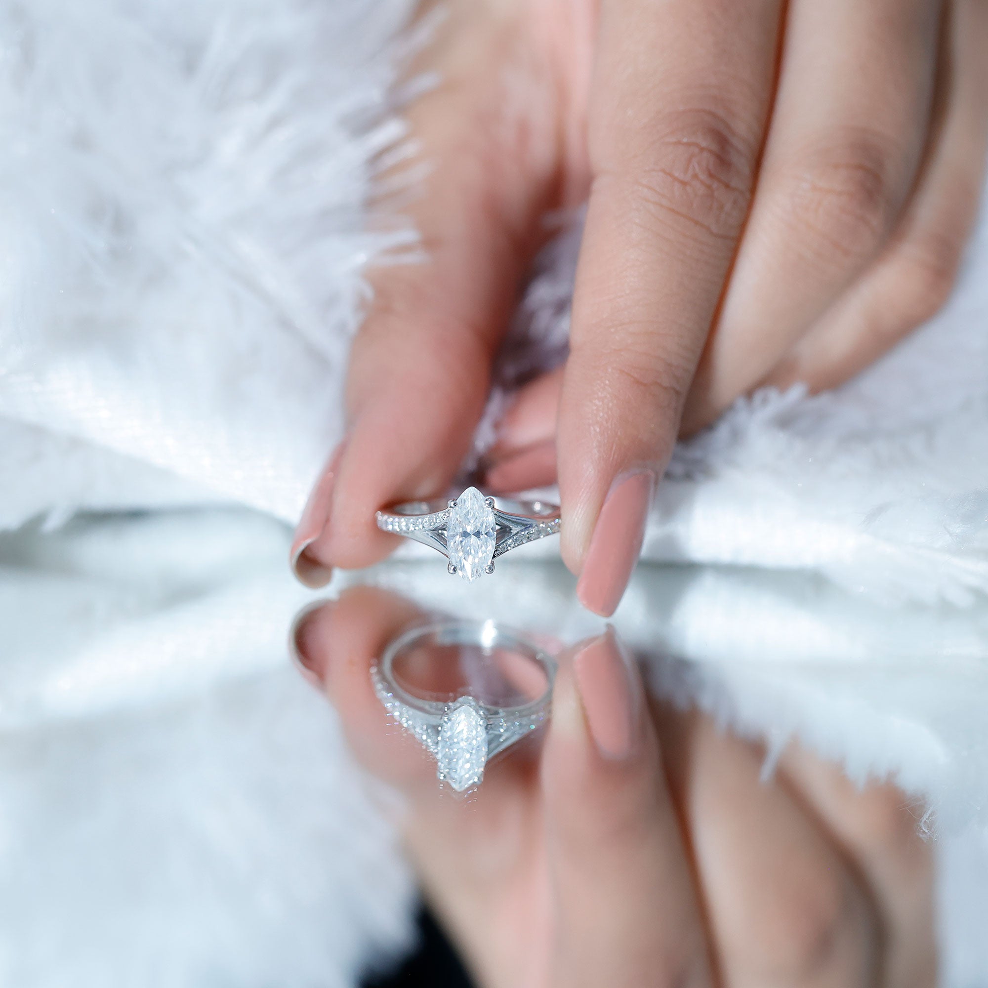 Rosec Jewels-Brilliant Cut Lab Grown Diamond Marquise Engagement Ring with Split Shank