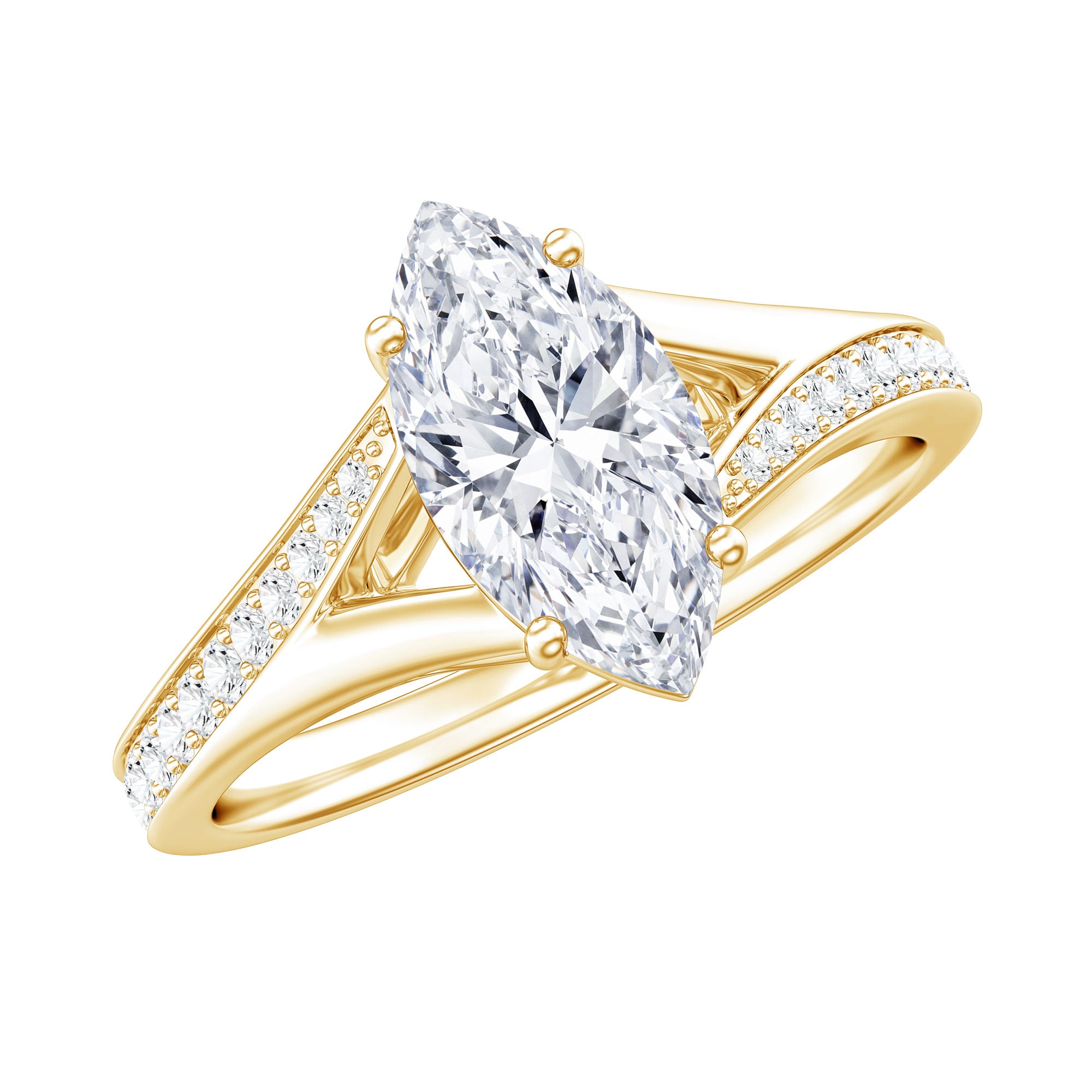Brilliant Cut Lab Grown Diamond Marquise Engagement Ring with Split Shank Lab - ( EF-VS ) - Rosec Jewels