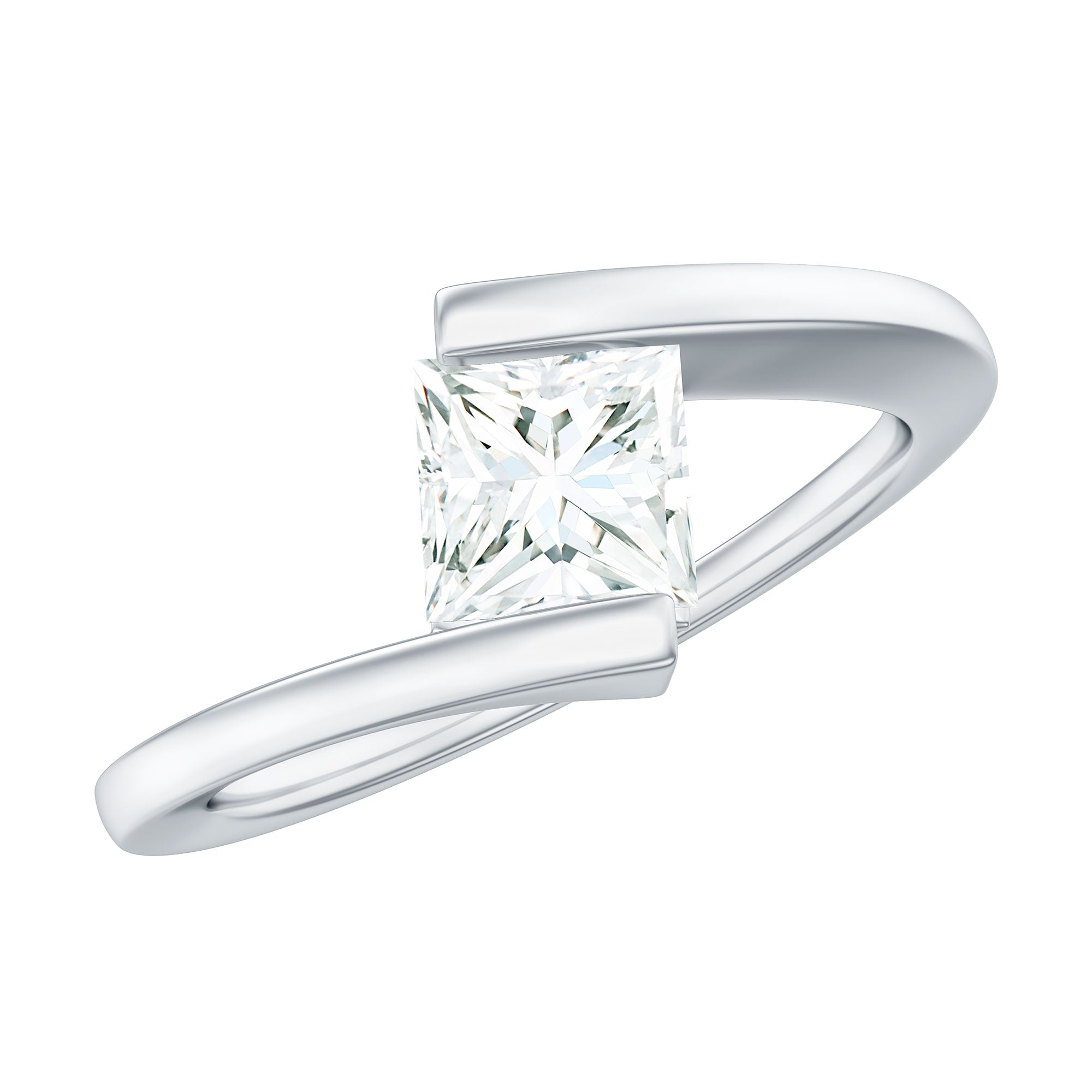 Rosec Jewels-5 mm Princess Cut Lab Grown Diamond Ring With Tension Setting