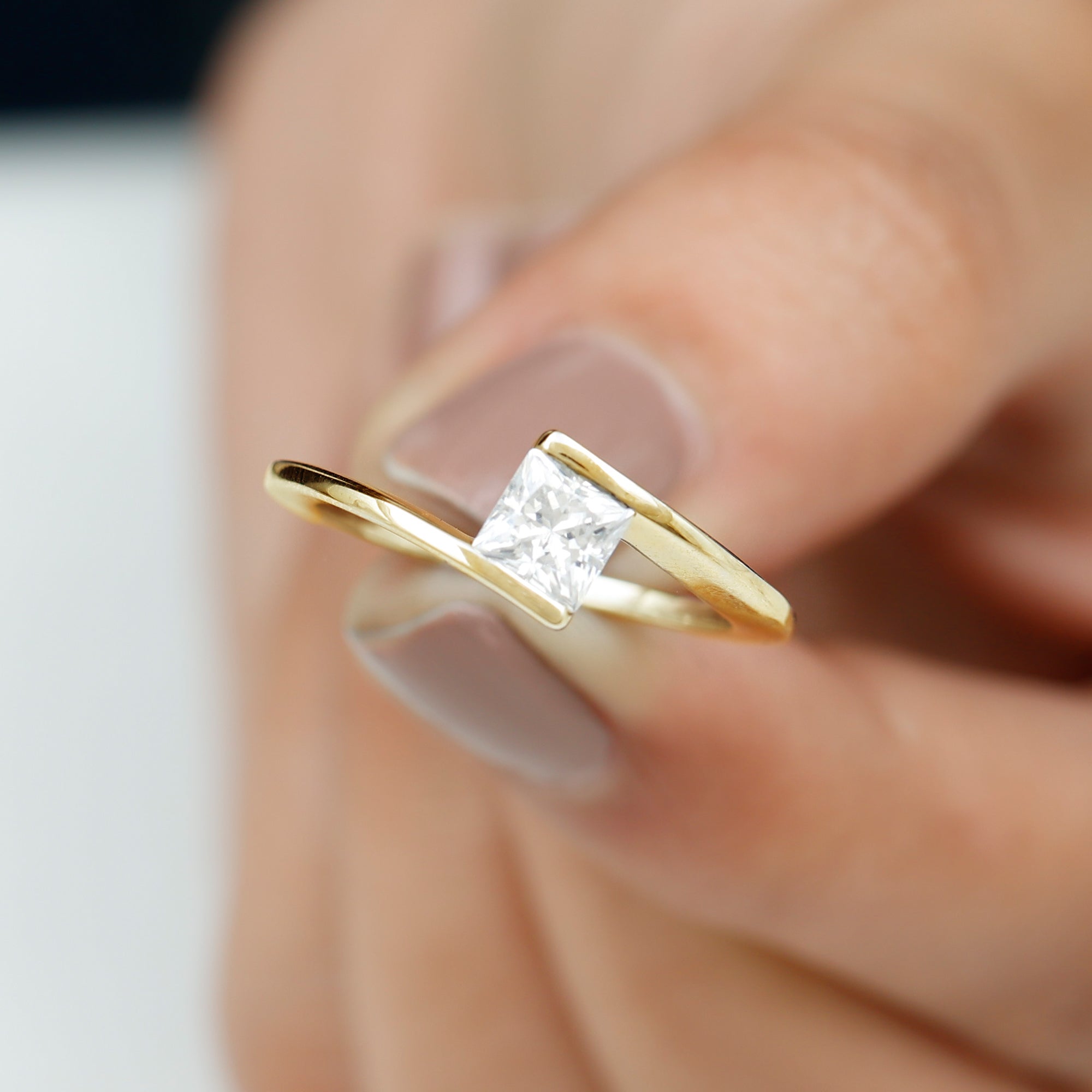 Rosec Jewels-5 mm Princess Cut Lab Grown Diamond Ring With Tension Setting