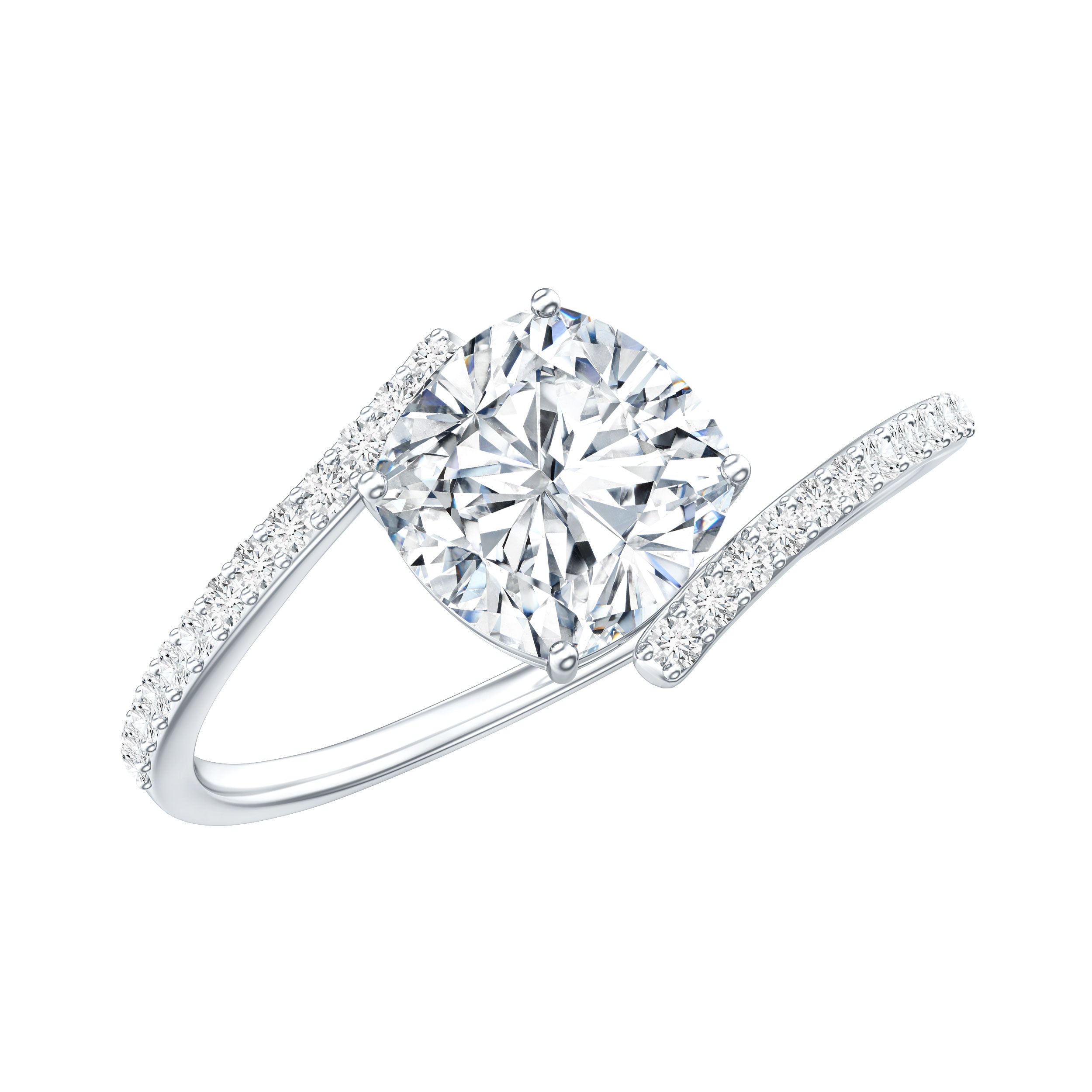 Lab Diamond Engagement Bypass Cushion Engagement Ring Lab - ( EF-VS ) - Rosec Jewels