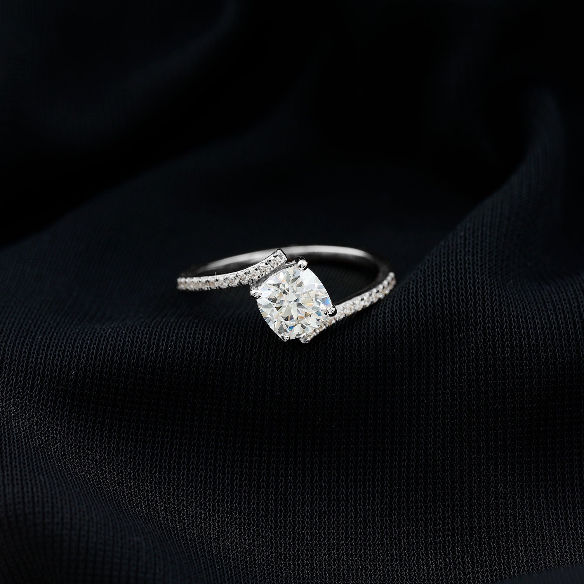 Lab Diamond Engagement Bypass Cushion Engagement Ring Lab - ( EF-VS ) - Rosec Jewels