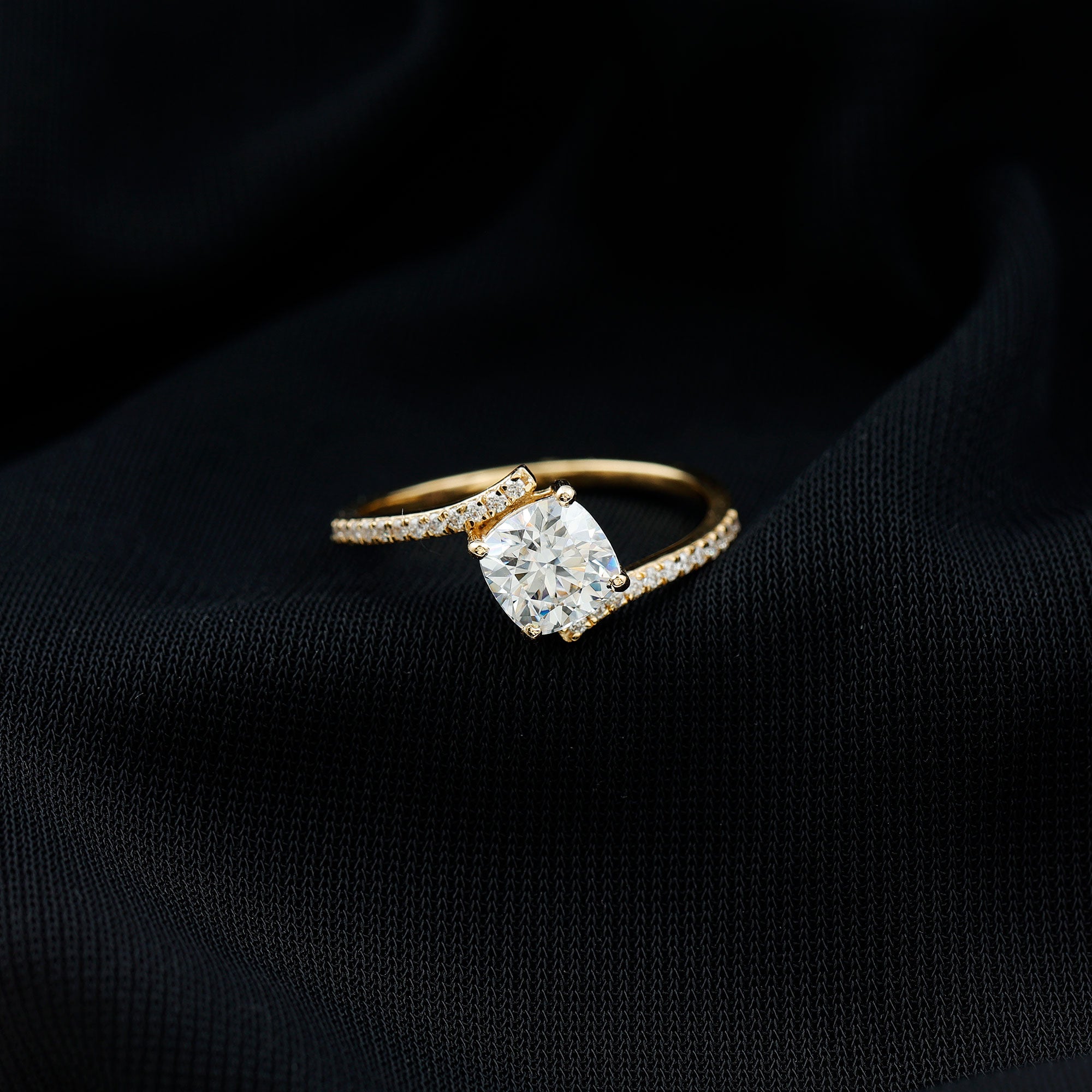 Lab Diamond Engagement Bypass Cushion Engagement Ring Lab - ( EF-VS ) - Rosec Jewels