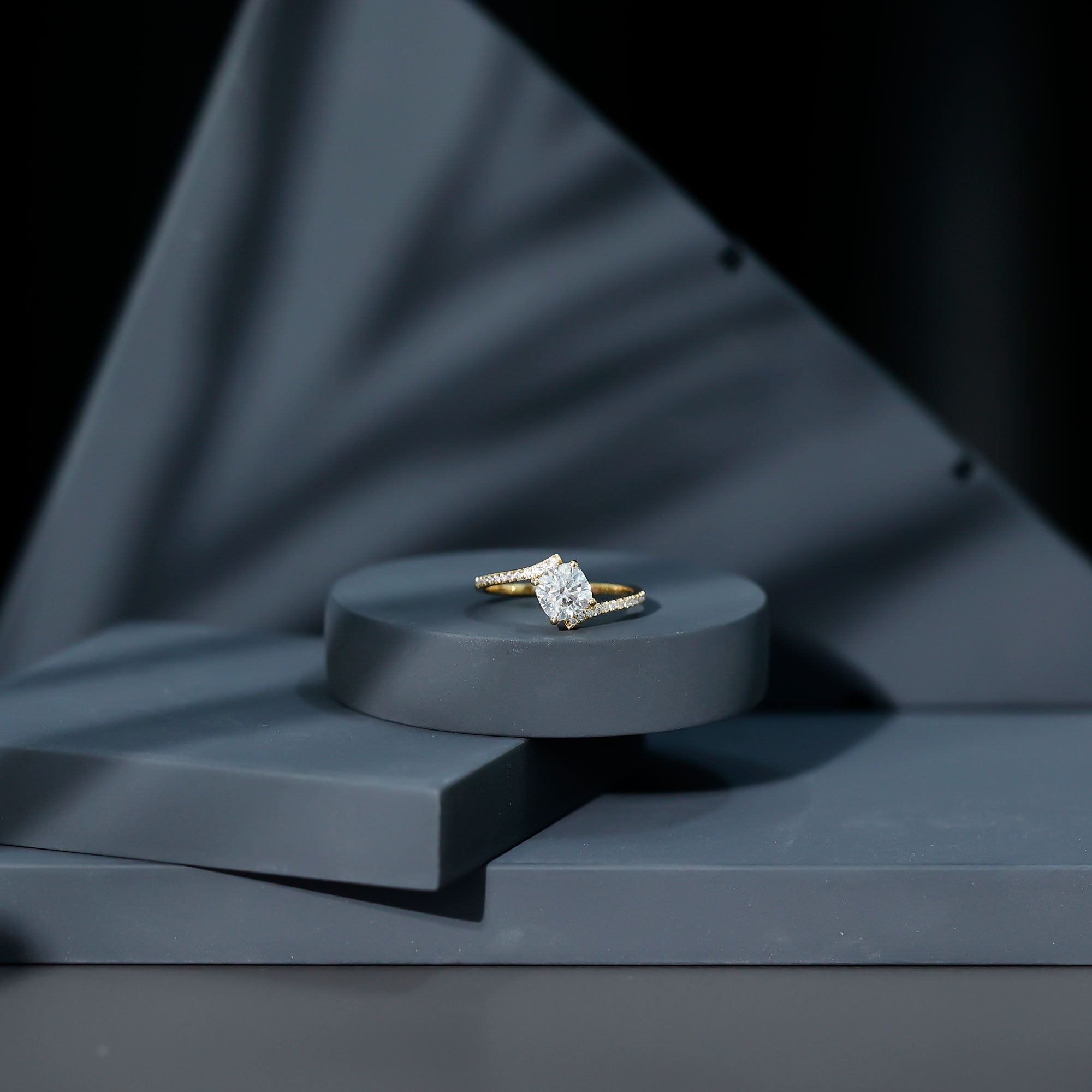 Lab Diamond Engagement Bypass Cushion Engagement Ring Lab - ( EF-VS ) - Rosec Jewels