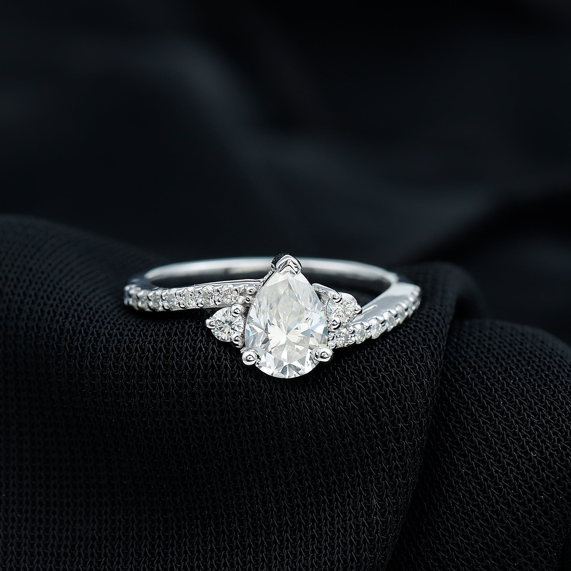 Pear Lab Created Diamond Engagement Bypass Ring for Her Lab - ( EF-VS ) - Rosec Jewels