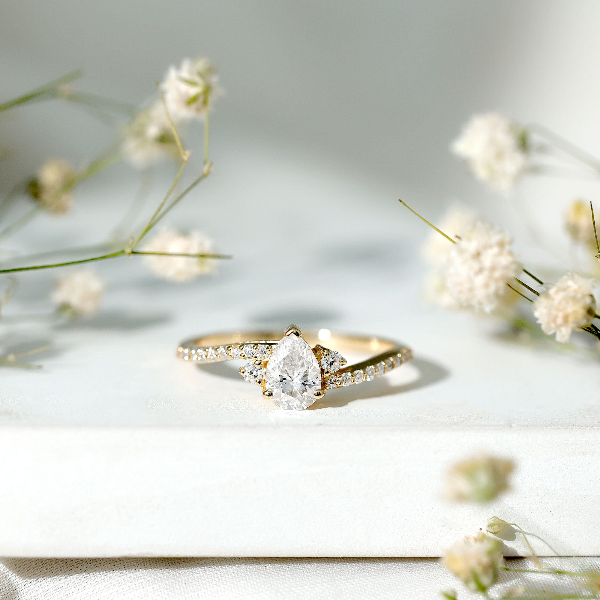Pear Lab Created Diamond Engagement Bypass Ring for Her Lab - ( EF-VS ) - Rosec Jewels