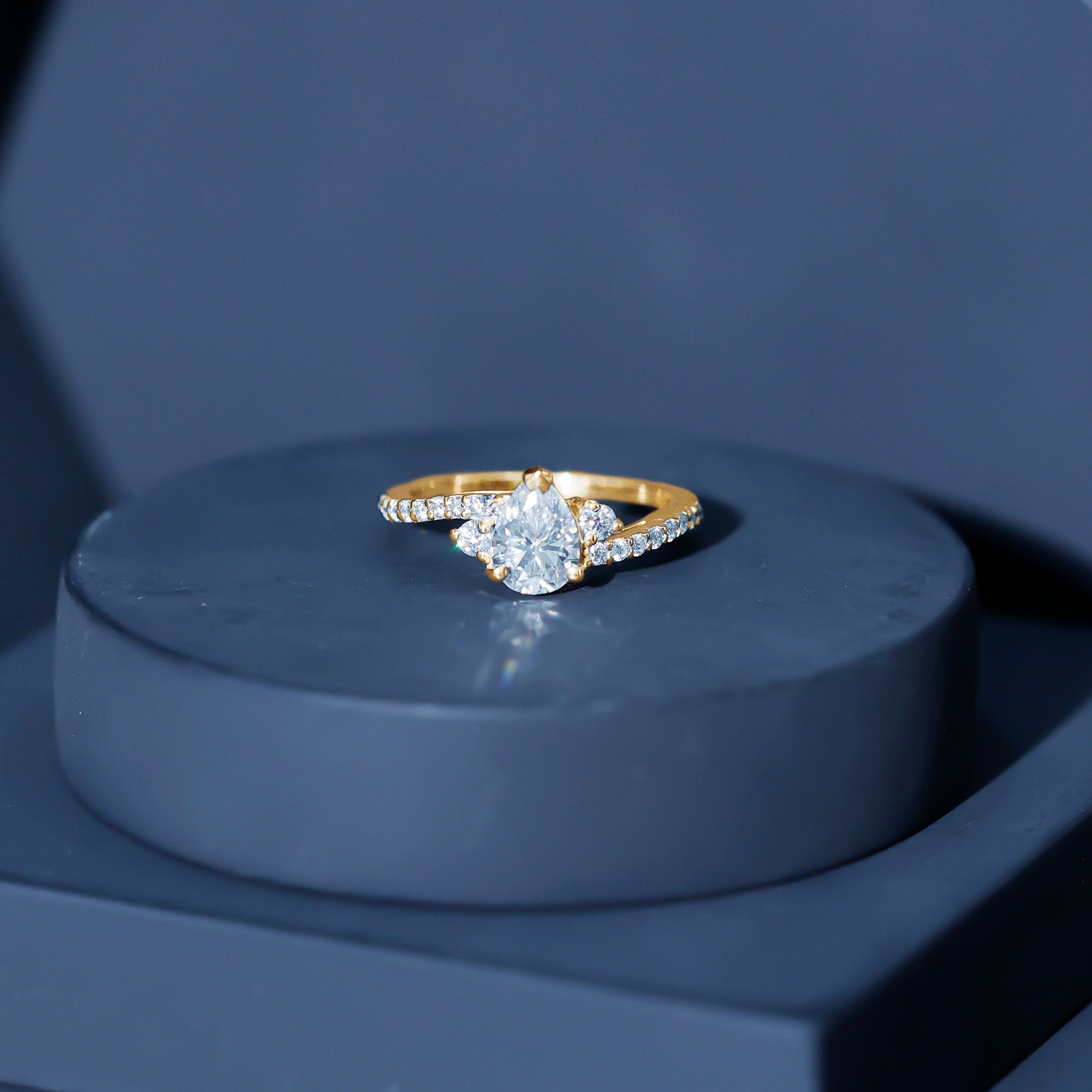 Pear Lab Created Diamond Engagement Bypass Ring for Her Lab - ( EF-VS ) - Rosec Jewels