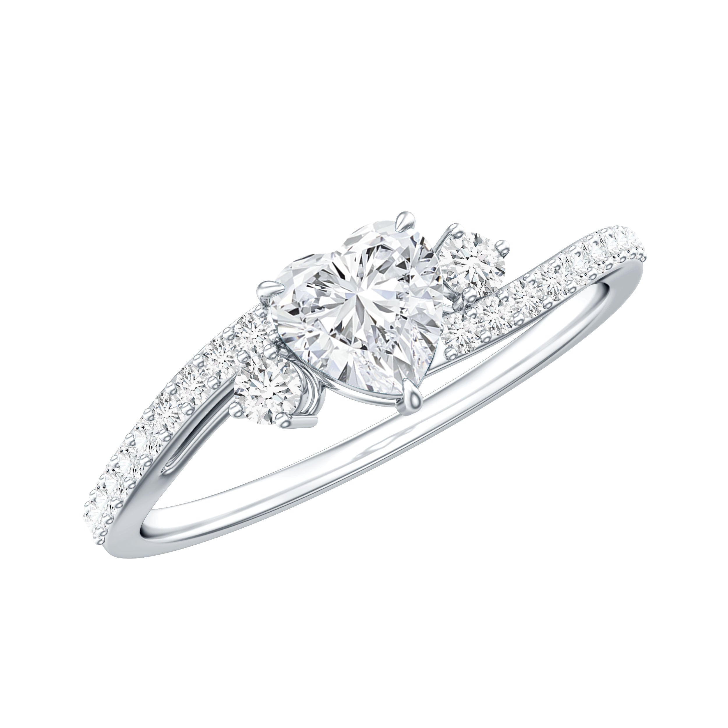 1.5 Carat Heart Shaped Lab Grown Diamond Engagement Rings With Bypass Shank Lab - ( EF-VS ) - Rosec Jewels