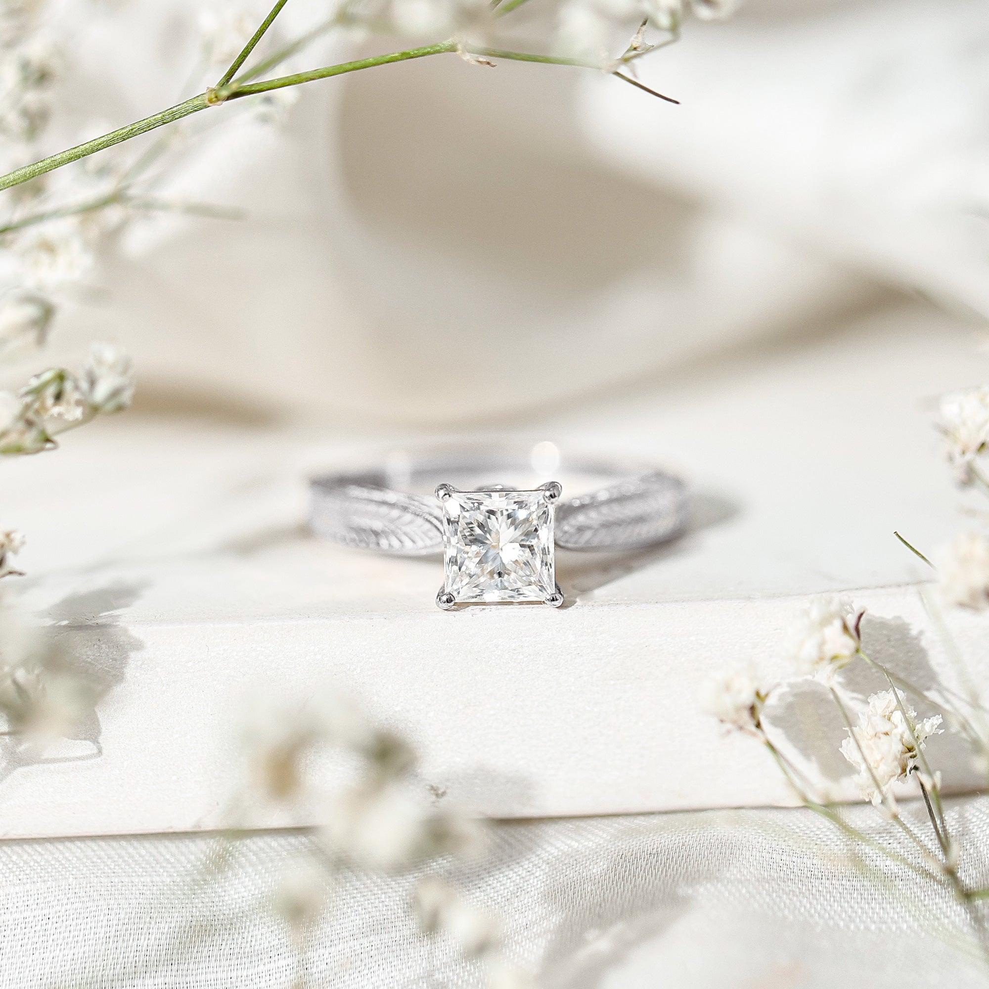 Lab Grown Diamond Engraved Solitaire Engagement Ring in Claw Set Lab - ( EF-VS ) - Rosec Jewels