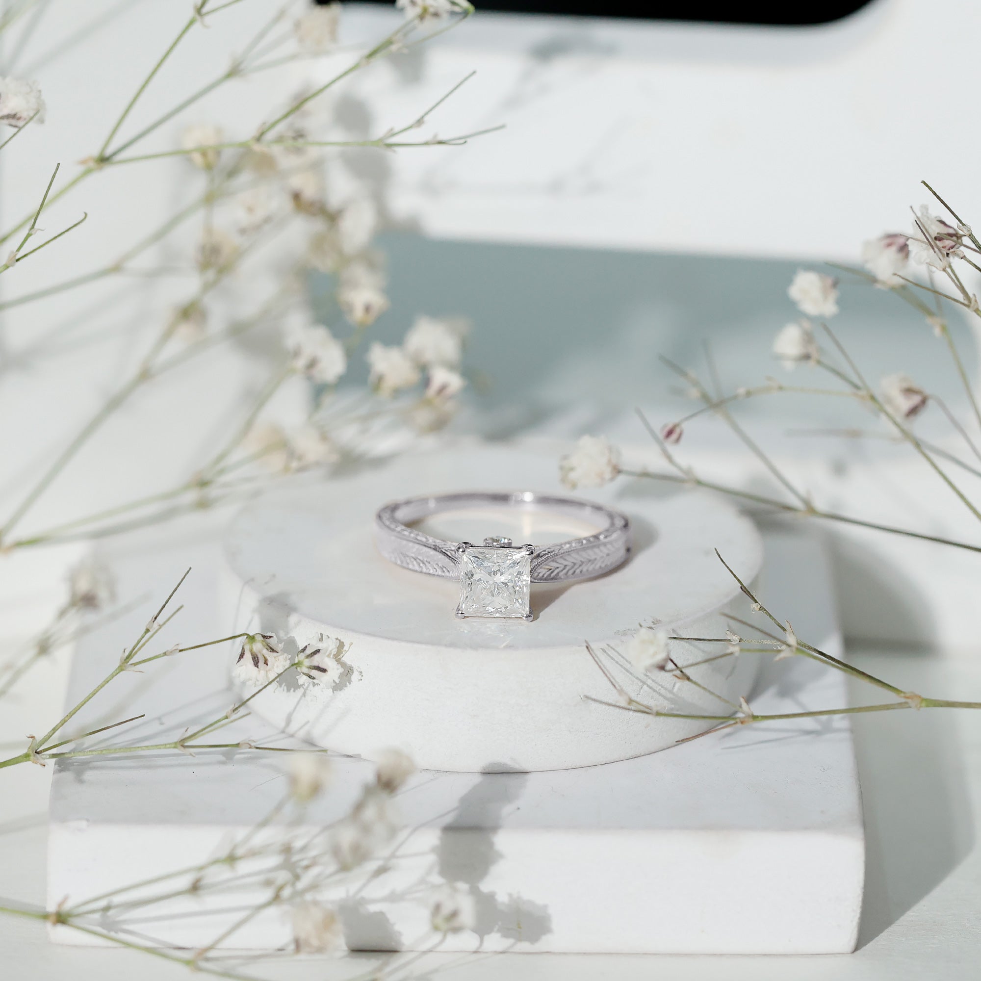 Rosec Jewels-Lab Grown Diamond Engraved Solitaire Engagement Ring in Claw Set