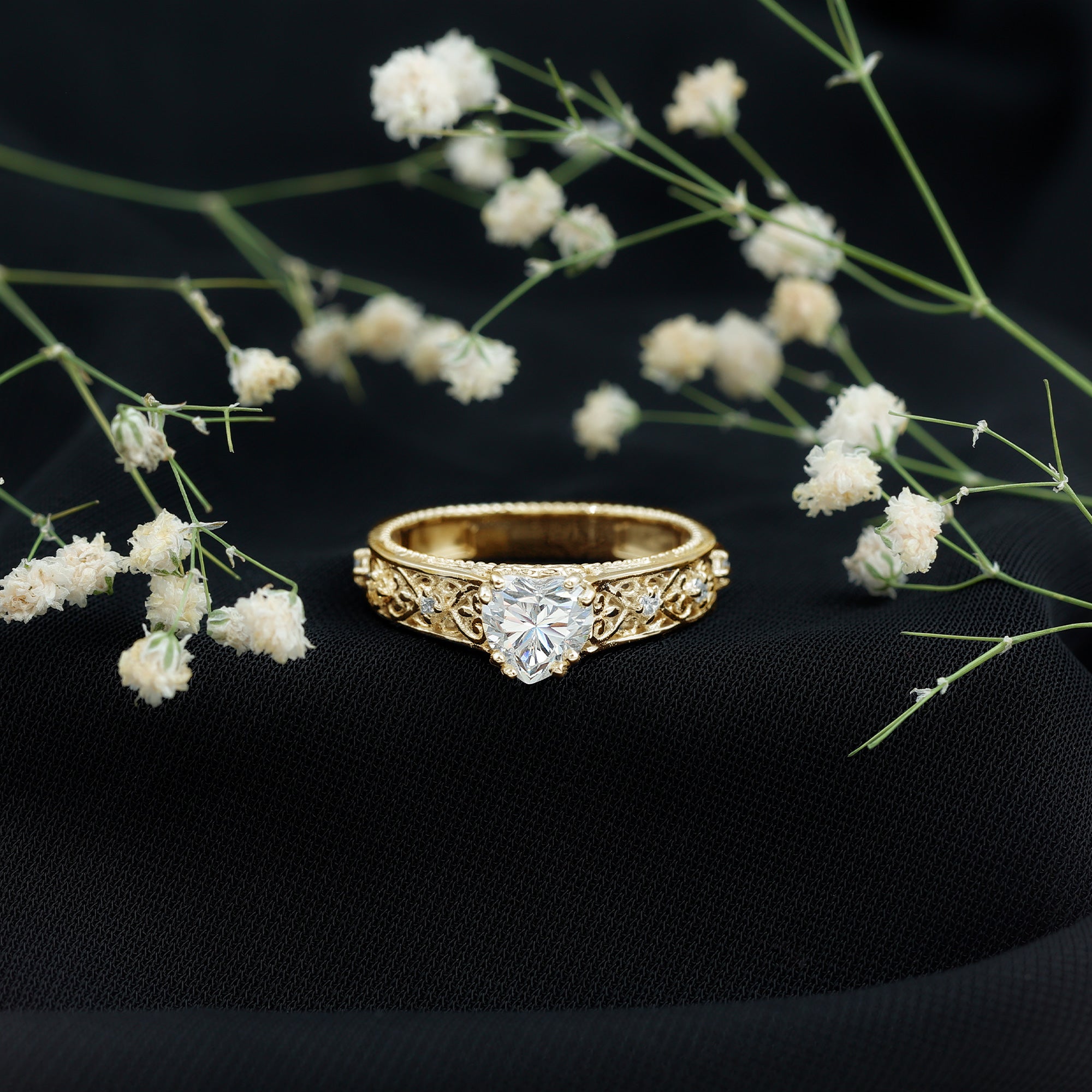 Certified 1 Carat Heart Lab Created Vintage Engagement Ring Lab - ( EF-VS ) - Rosec Jewels