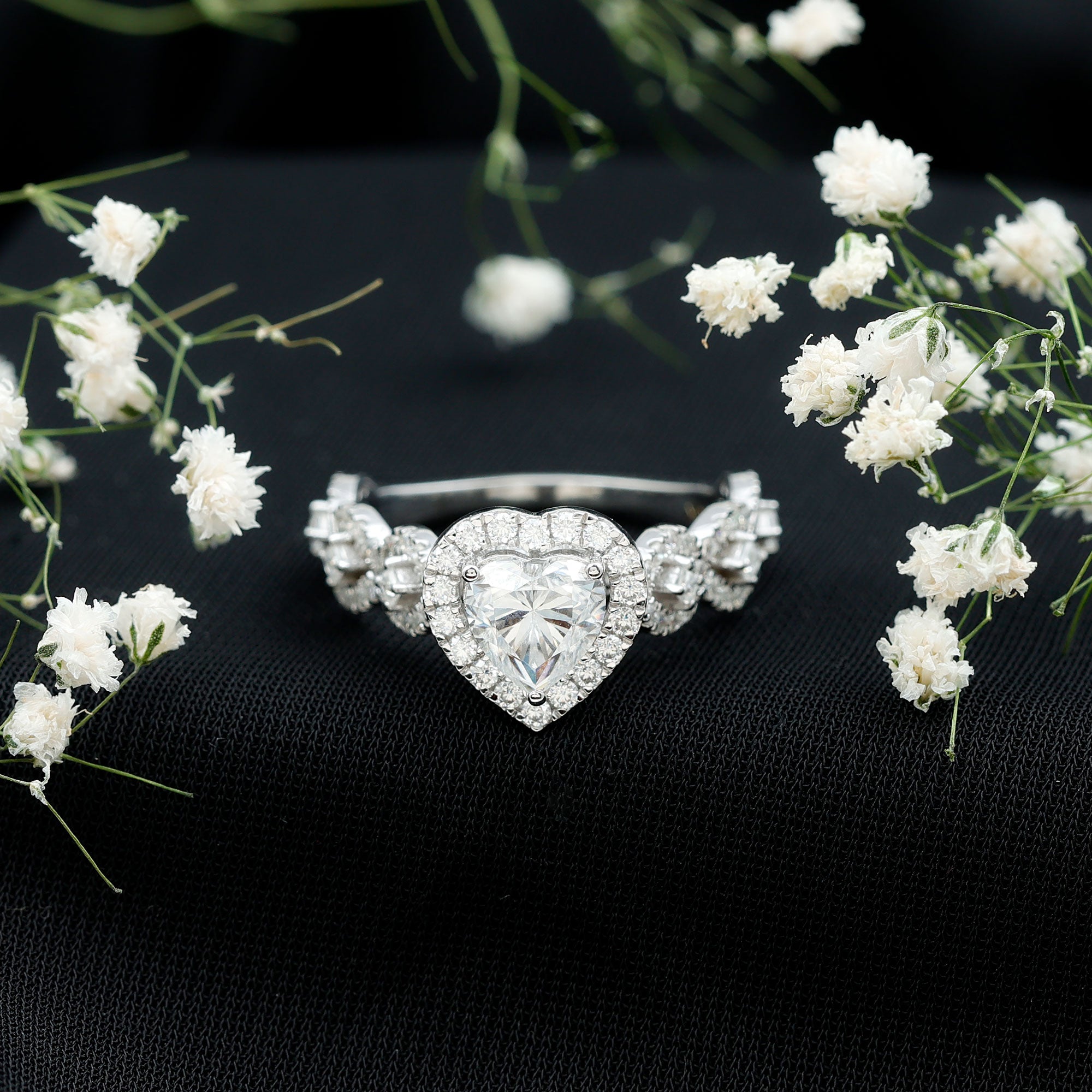 Vintage Inspired Lab Grown Diamond Heart Engagement Ring For Her Lab - ( EF-VS ) - Rosec Jewels