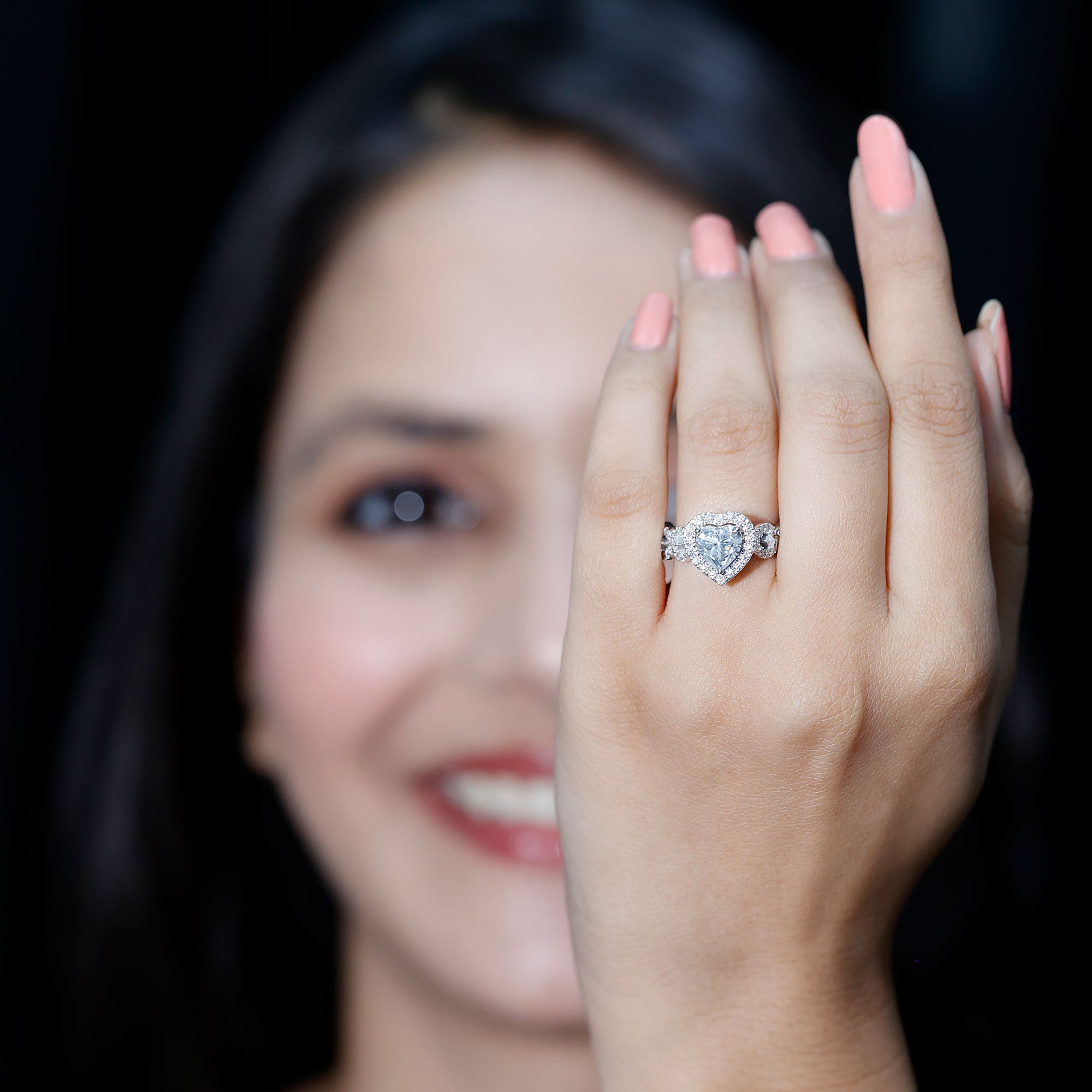 Vintage Inspired Lab Grown Diamond Heart Engagement Ring For Her Lab - ( EF-VS ) - Rosec Jewels
