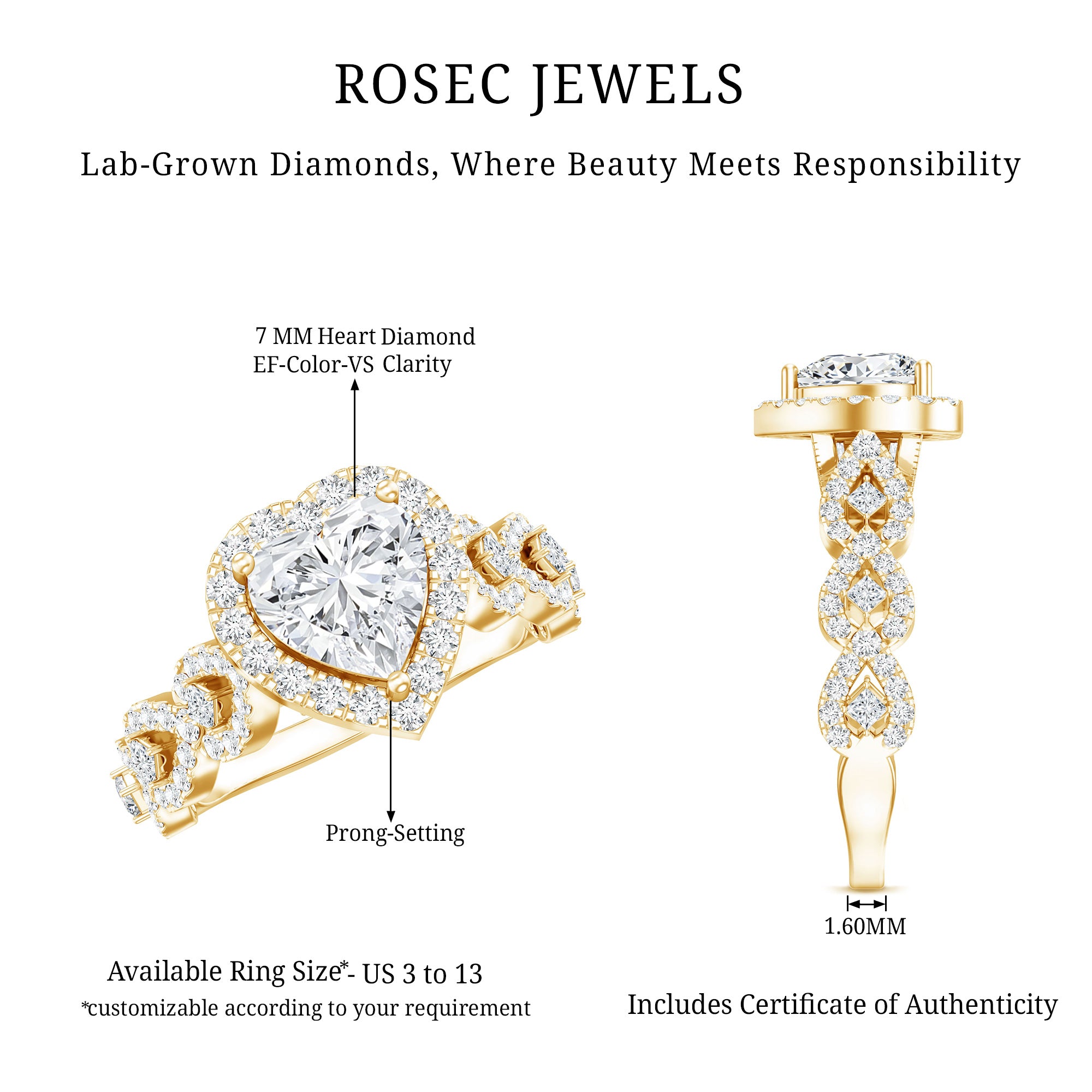 Vintage Inspired Lab Grown Diamond Heart Engagement Ring For Her Lab - ( EF-VS ) - Rosec Jewels