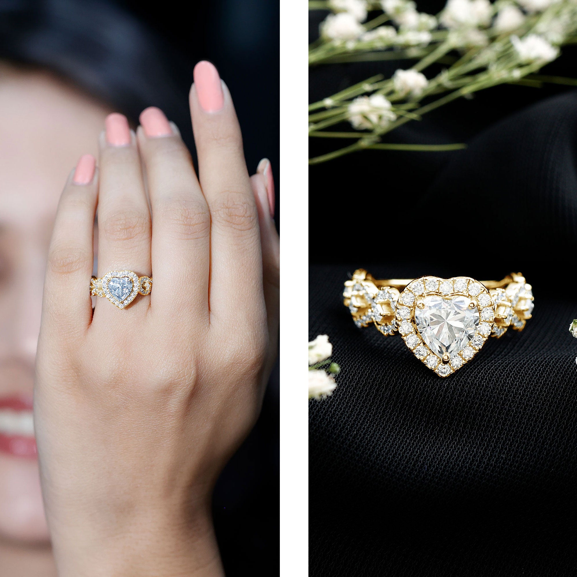 Vintage Inspired Lab Grown Diamond Heart Engagement Ring For Her Lab - ( EF-VS ) - Rosec Jewels