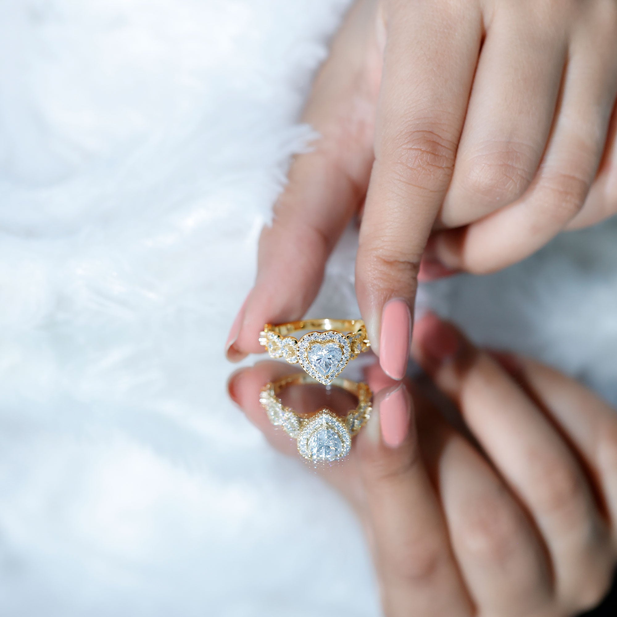 Vintage Inspired Lab Grown Diamond Heart Engagement Ring For Her Lab - ( EF-VS ) - Rosec Jewels