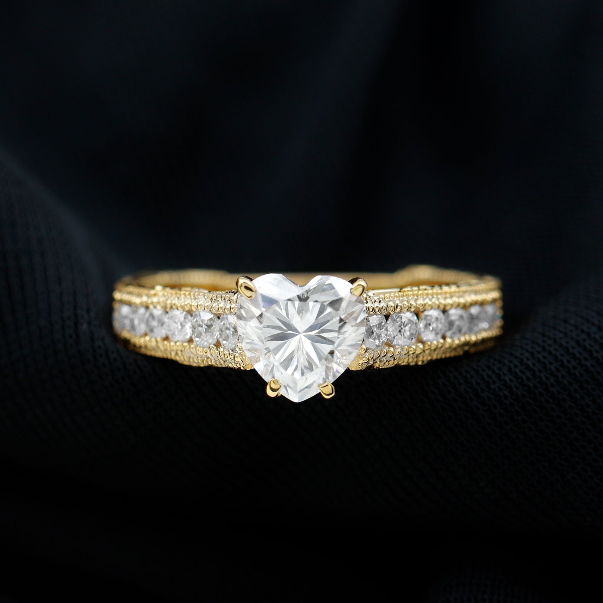 Rosec Jewels-Heart Engagement Ring With Lab Grown Diamonds