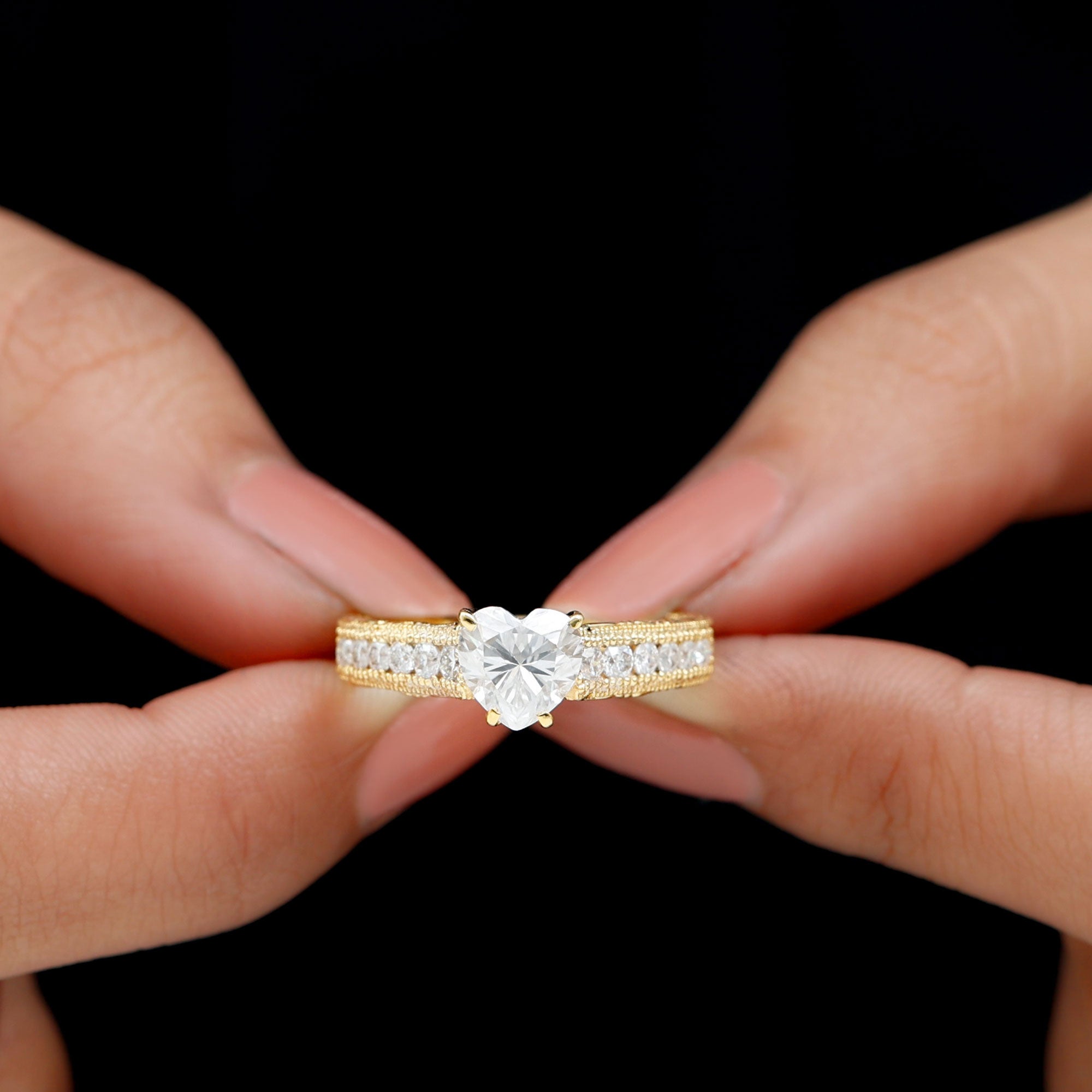 Rosec Jewels-Heart Engagement Ring With Lab Grown Diamonds