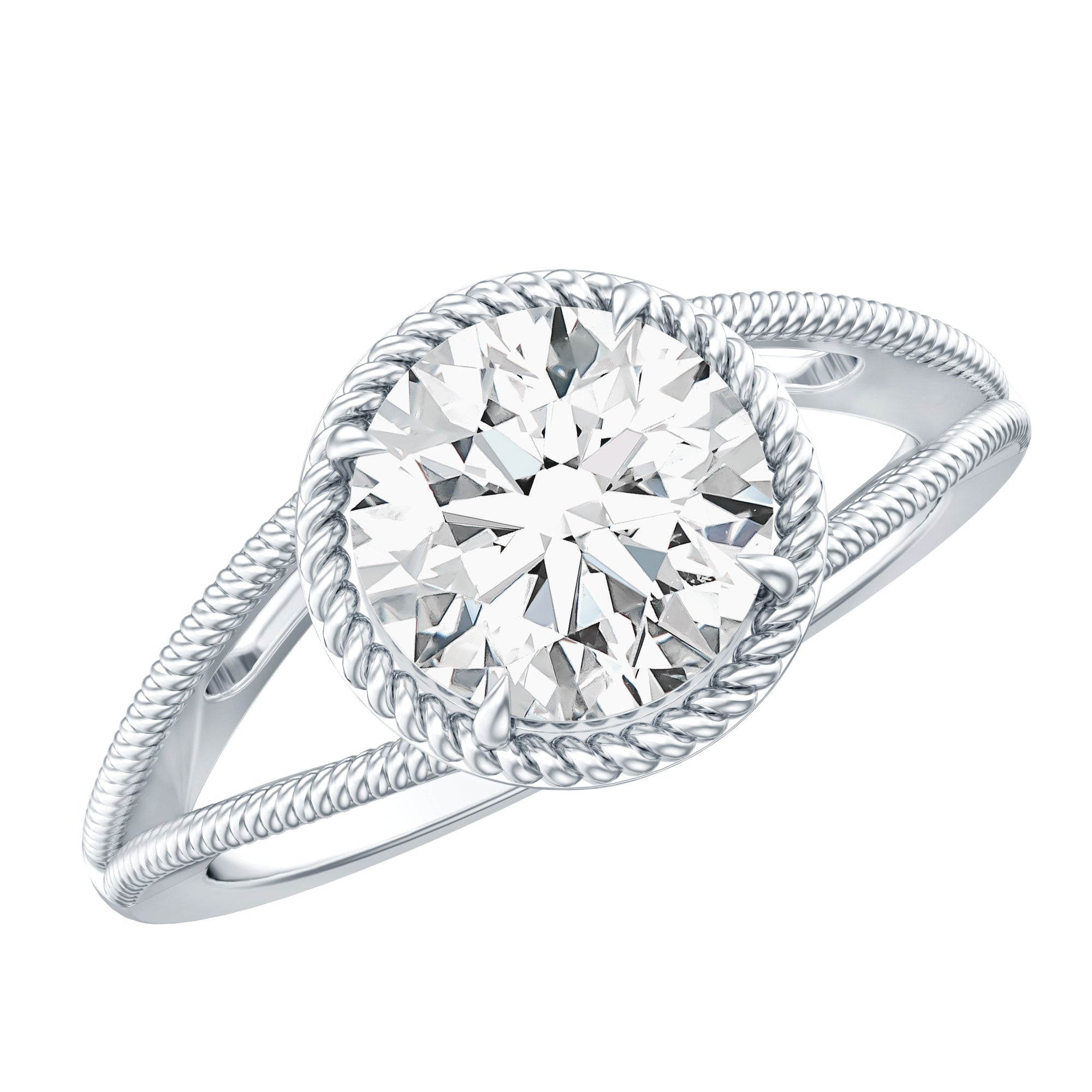 Man Made Diamond Engagement Ring With Split Shank Lab - ( EF-VS ) - Rosec Jewels