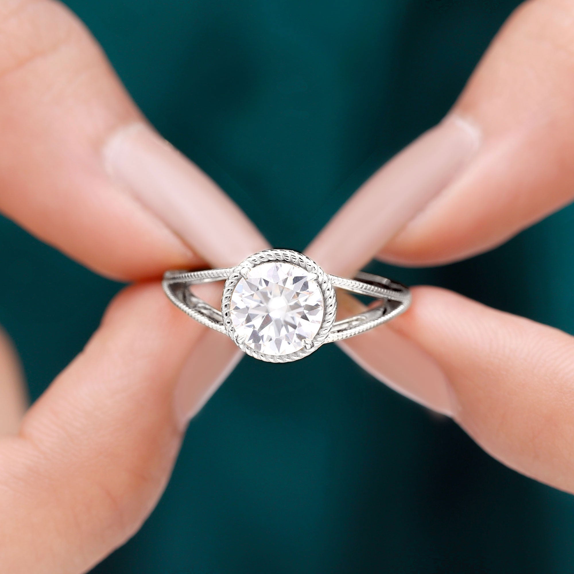 Rosec Jewels-Man Made Diamond Engagement Ring With Split Shank