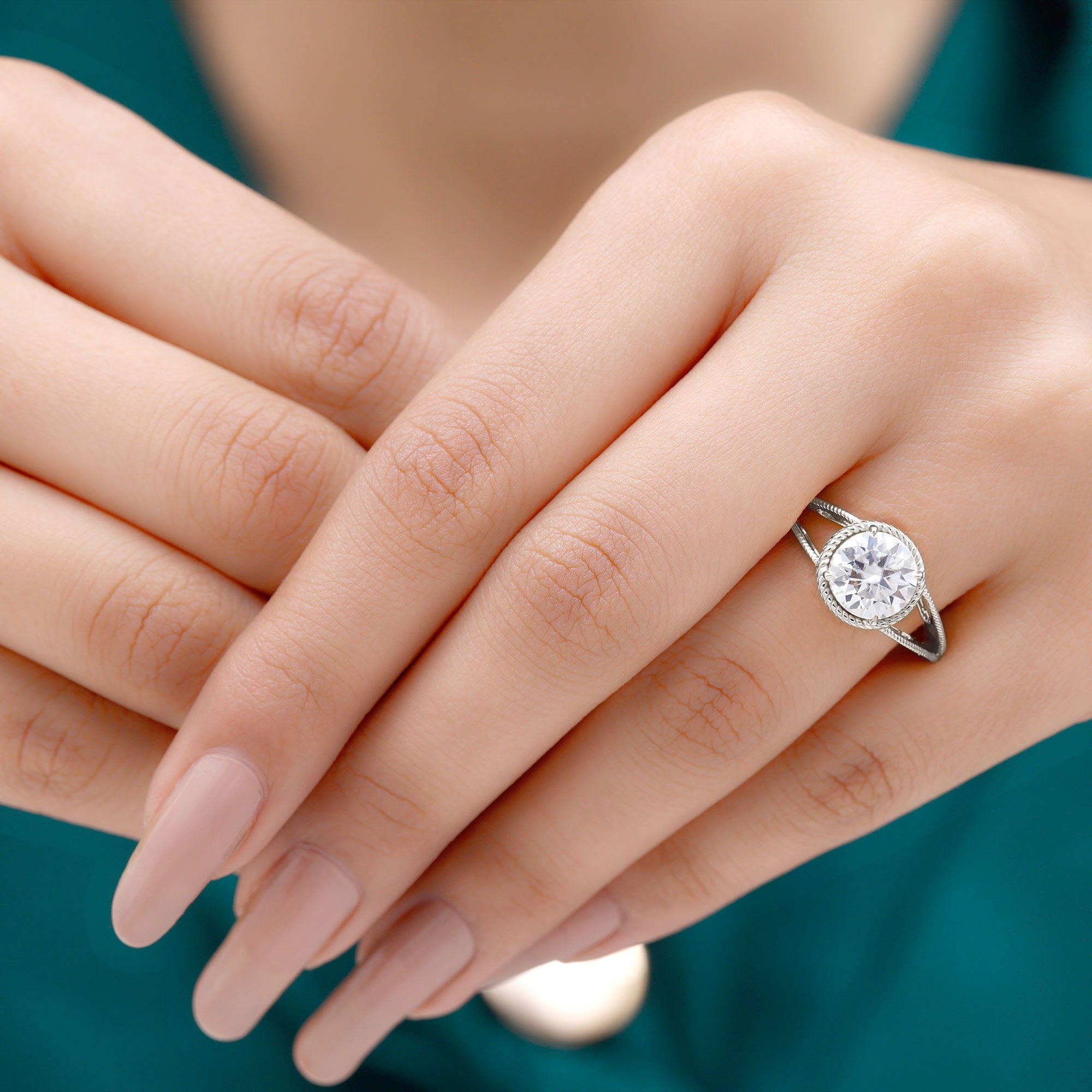 Rosec Jewels-Man Made Diamond Engagement Ring With Split Shank