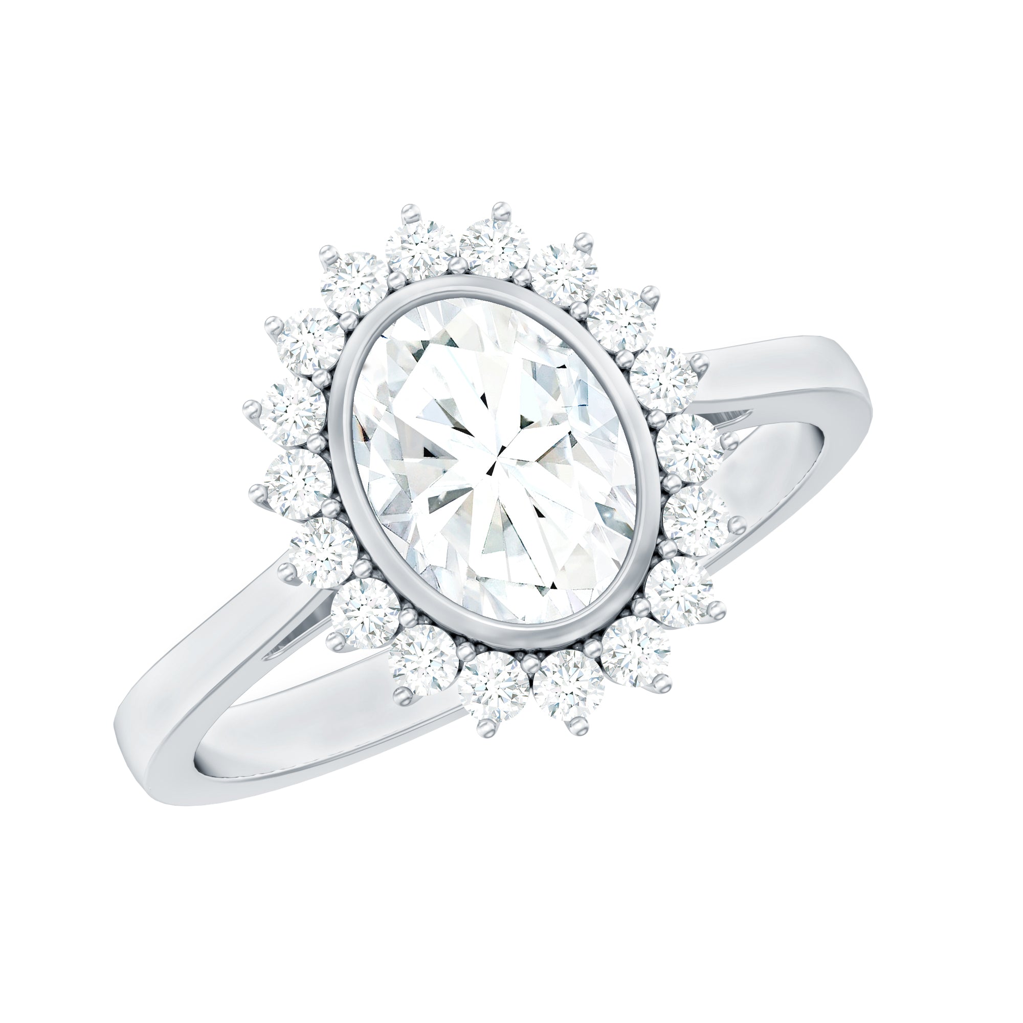 Oval Cut Lab Grown Diamond Halo Engagement Ring in Bezel Setting