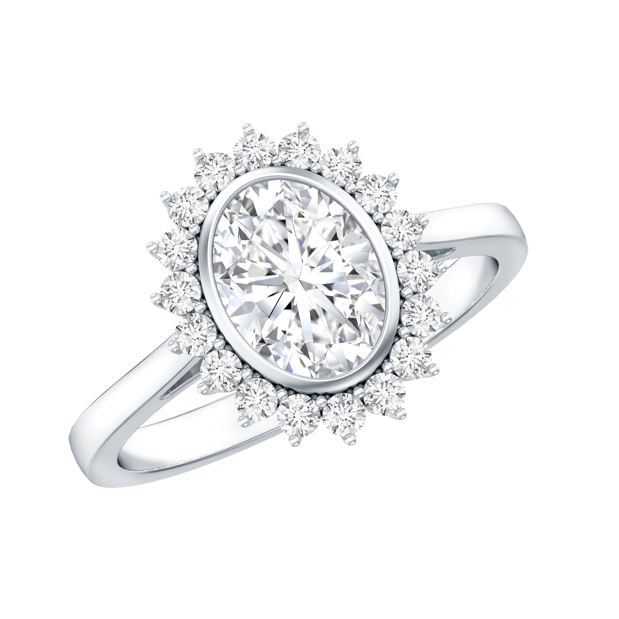 Oval Cut Lab Grown Diamond Halo Engagement Ring in Bezel Setting Lab - ( EF-VS ) - Rosec Jewels