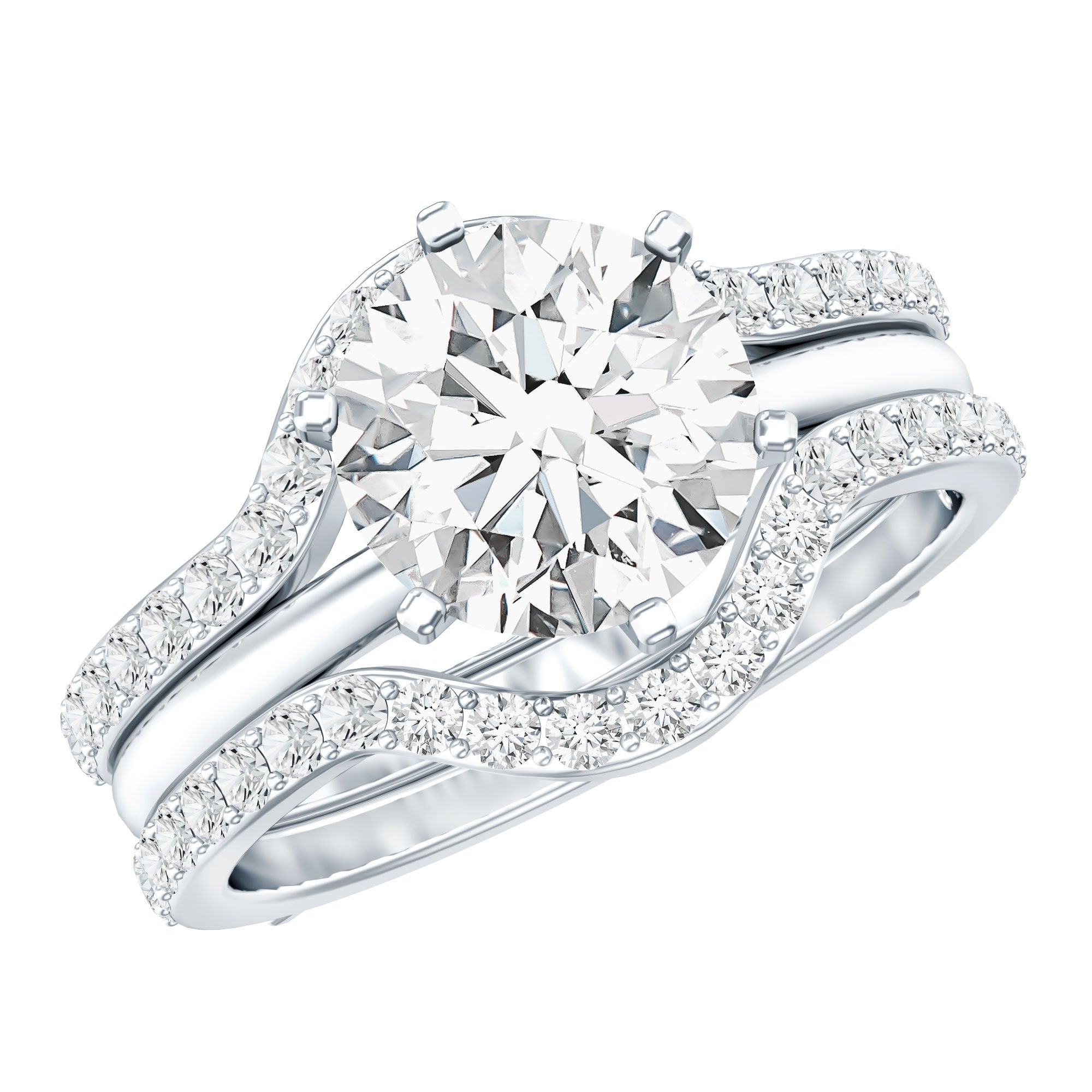 Lab Created Diamond Engagement Ring with Ring Guard Lab - ( EF-VS ) - Rosec Jewels