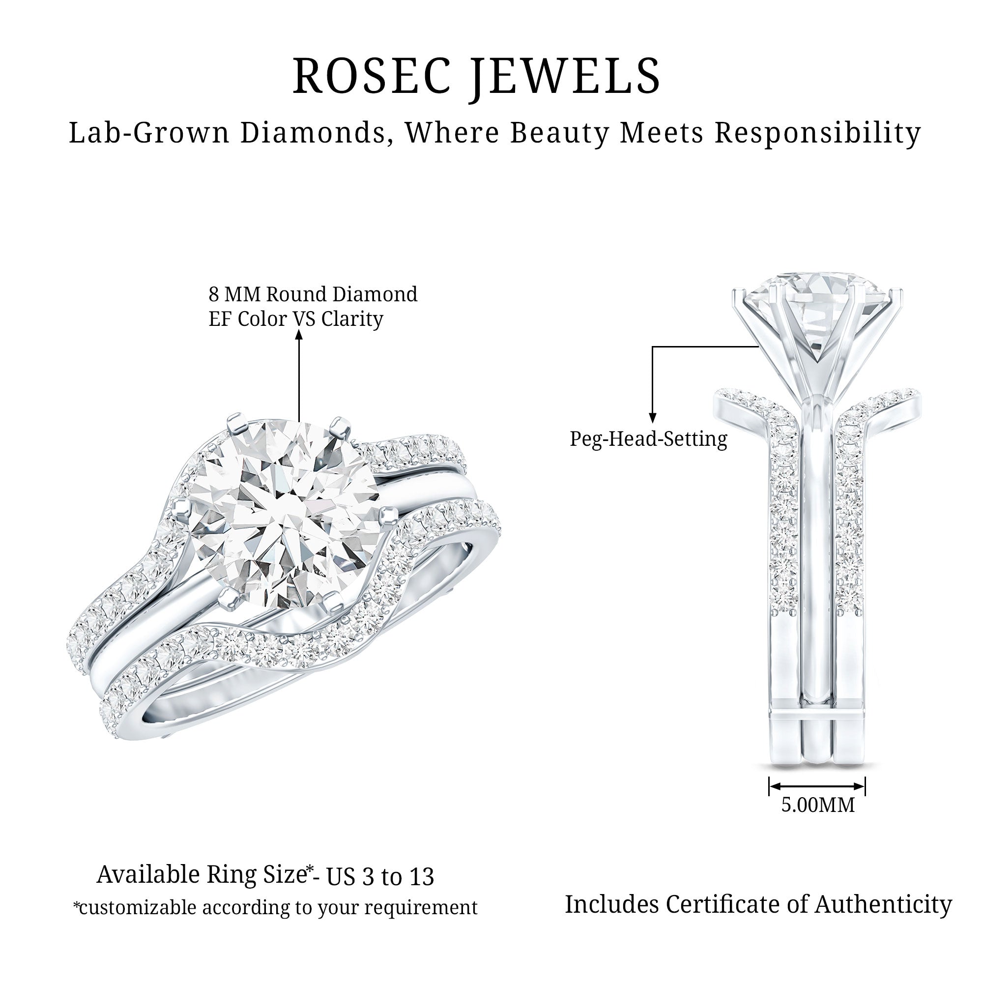 Lab Created Diamond Engagement Ring with Ring Guard Lab - ( EF-VS ) - Rosec Jewels