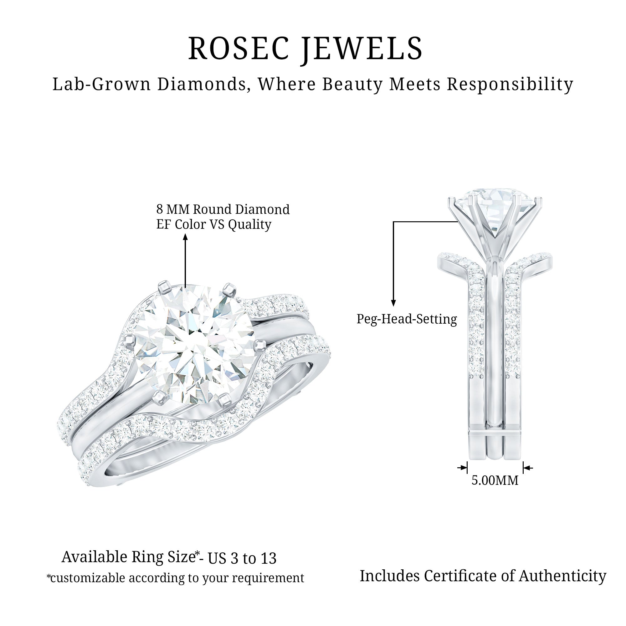 Rosec Jewels-Lab Created Diamond Engagement Ring with Ring Guard
