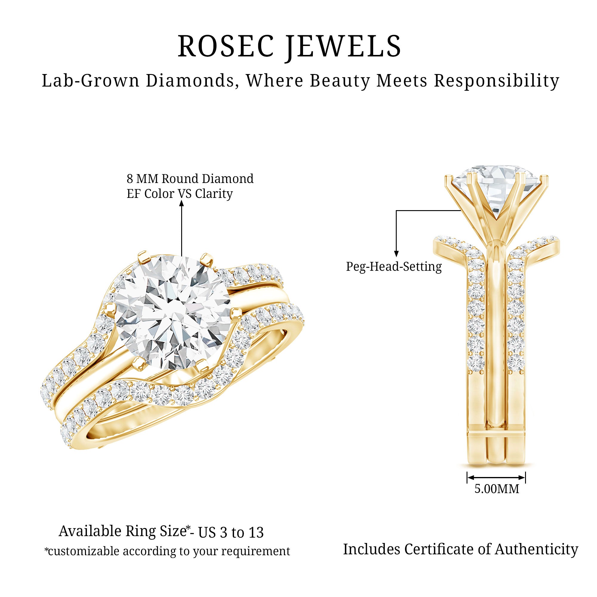 Lab Created Diamond Engagement Ring with Ring Guard Lab - ( EF-VS ) - Rosec Jewels