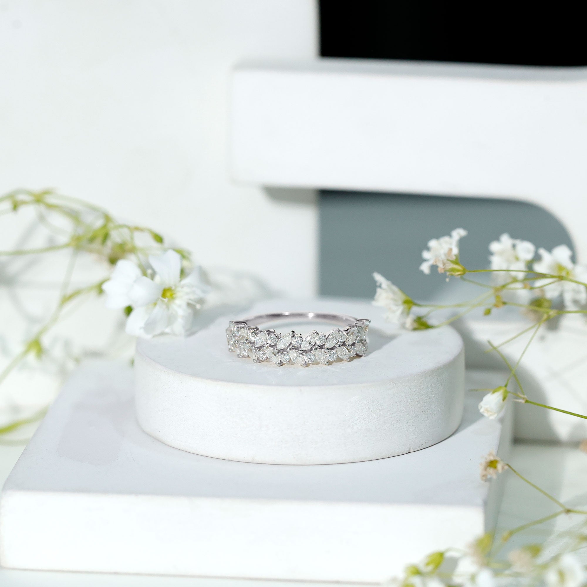 Certified Lab Grown Diamond Marquise Wedding Band Lab - ( EF-VS ) - Rosec Jewels