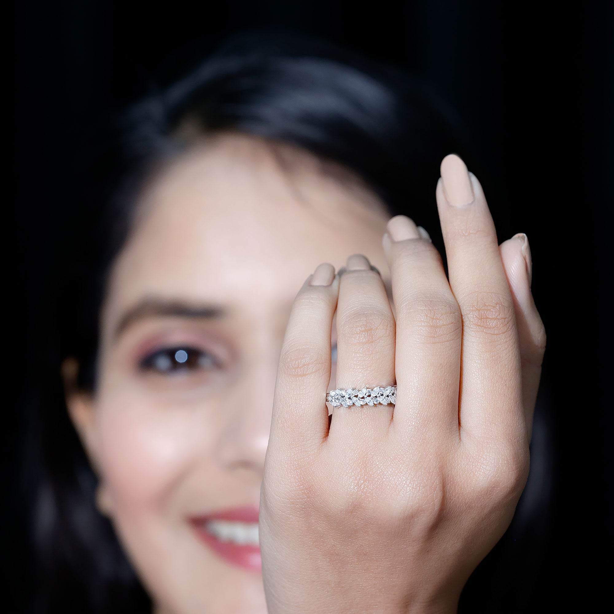 Certified Lab Grown Diamond Marquise Wedding Band Lab - ( EF-VS ) - Rosec Jewels